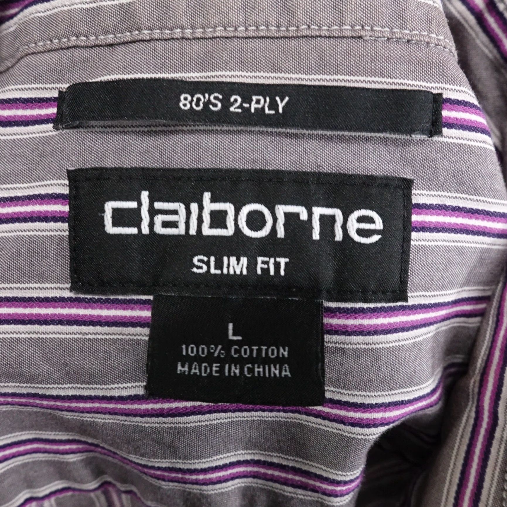Liz Claiborne Claiborne Shirt Large Gray Purple Stripe Long Sleeve Button Up Slim Fit 80s 2ply Size US L / EU 52-54 / 3 - 6 Thumbnail