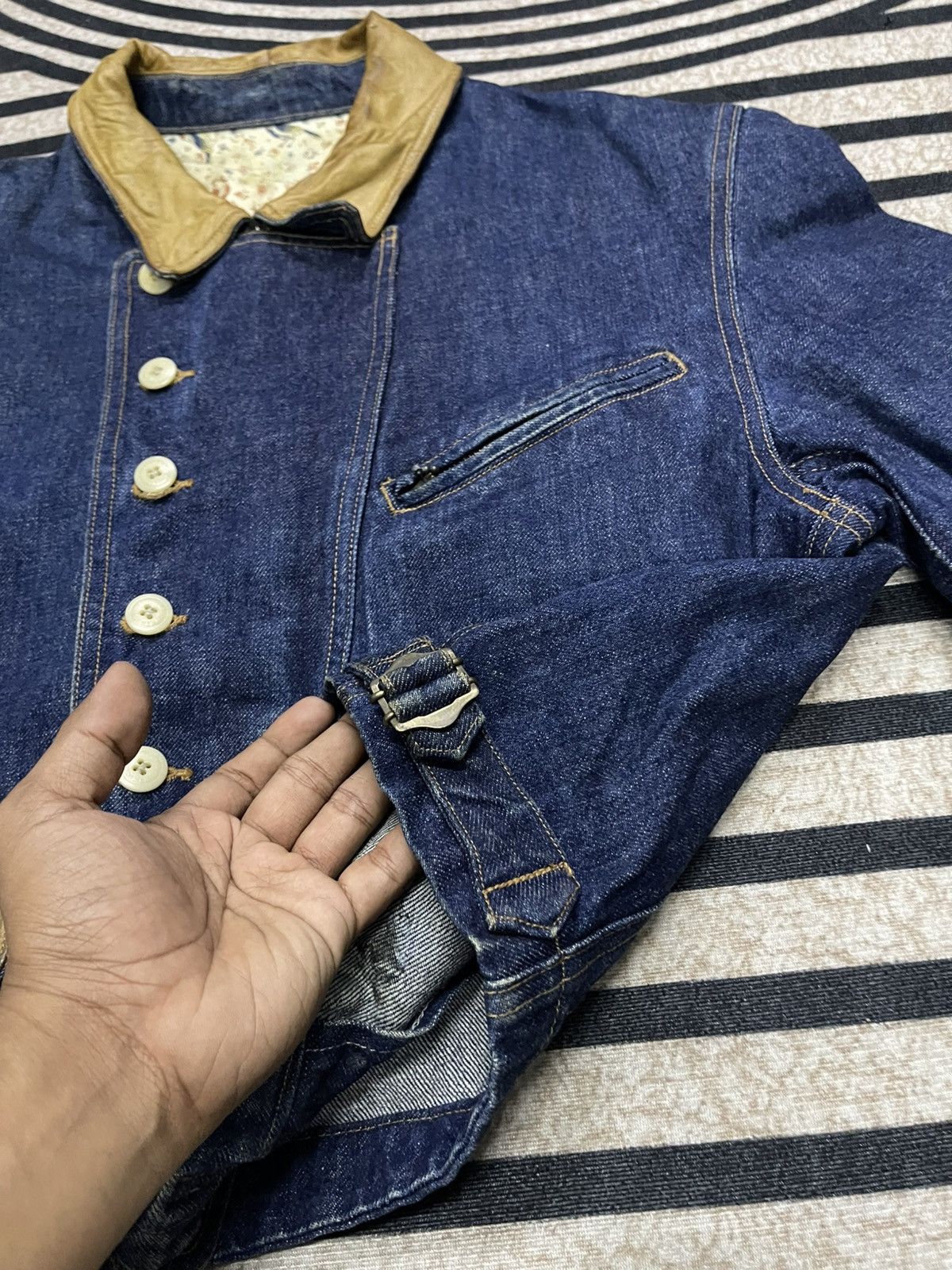 PPFM 90s PEYTON PLACE FOR MEN (PPFM) DENIM LEATHER BIKER JACKET Size US S / EU 44-46 / 1 - 11 Thumbnail