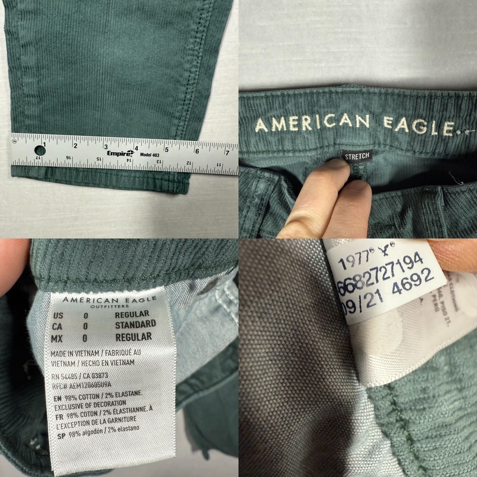 American Eagle Outfitters American Eagle Pants Womens Green Corduroy Skinny Ankle Stretch Y2K Casual 0 Size 25" / US 0 / IT 36 - 9 Thumbnail
