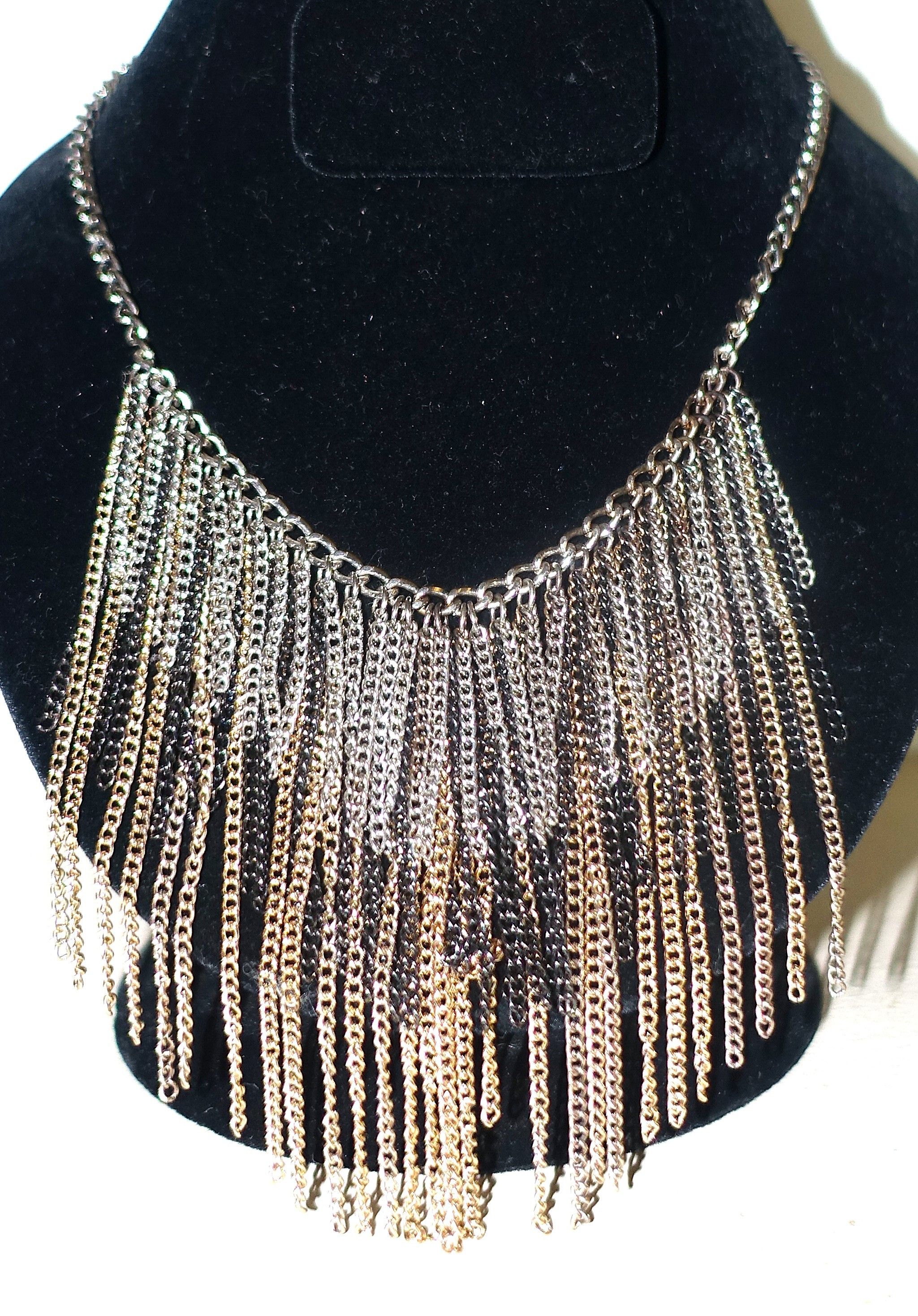 Vintage Silver Tone Gold tone Black Tassel Necklace Size ONE SIZE - 2 Thumbnail