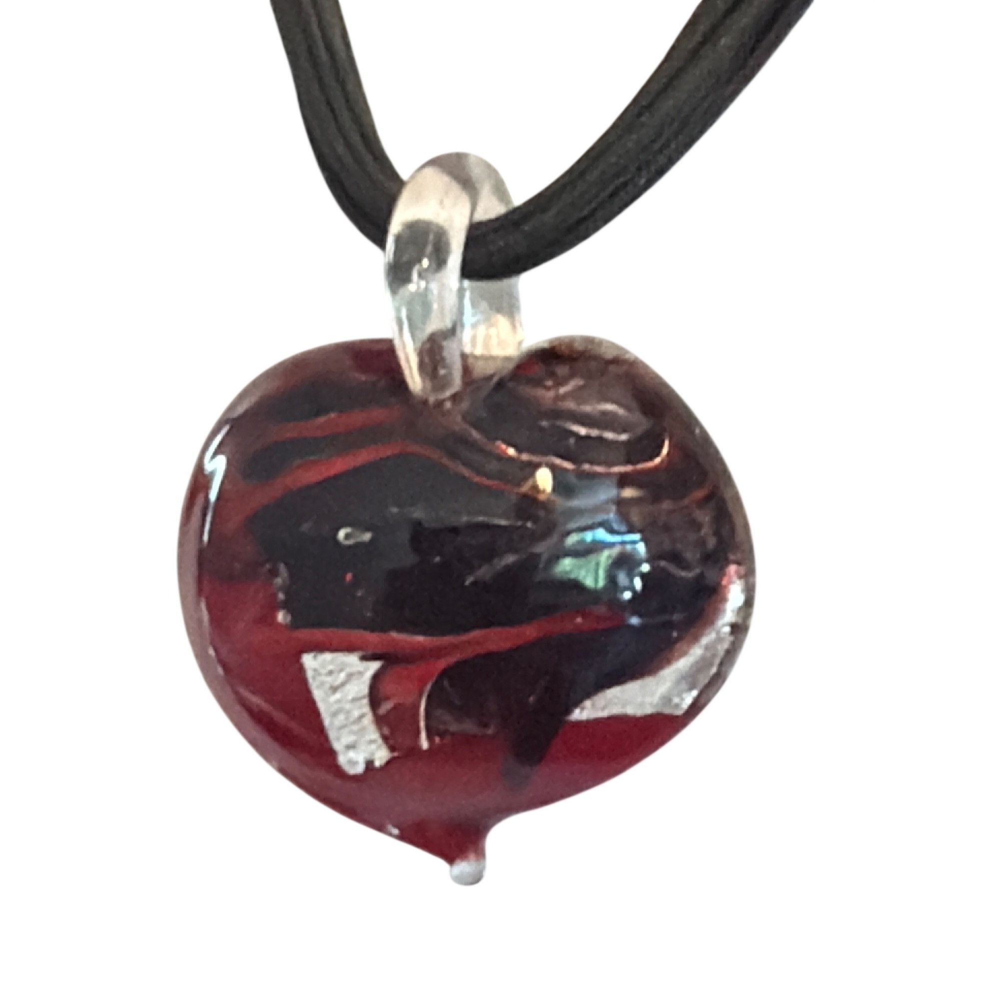 Other Heart Dichroic Glass Pendant Necklace Black Multi Cord Red S Size ONE SIZE - 2 Thumbnail