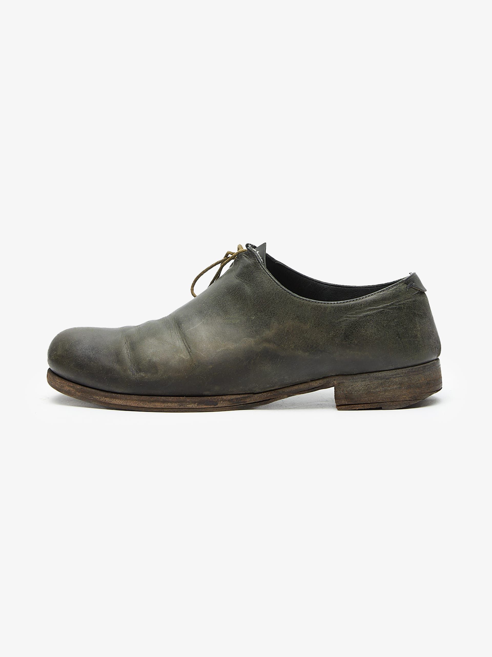 image of Ma Black Green Asymmetric Laced Leather Derby Shoes, Men's (Size 9)