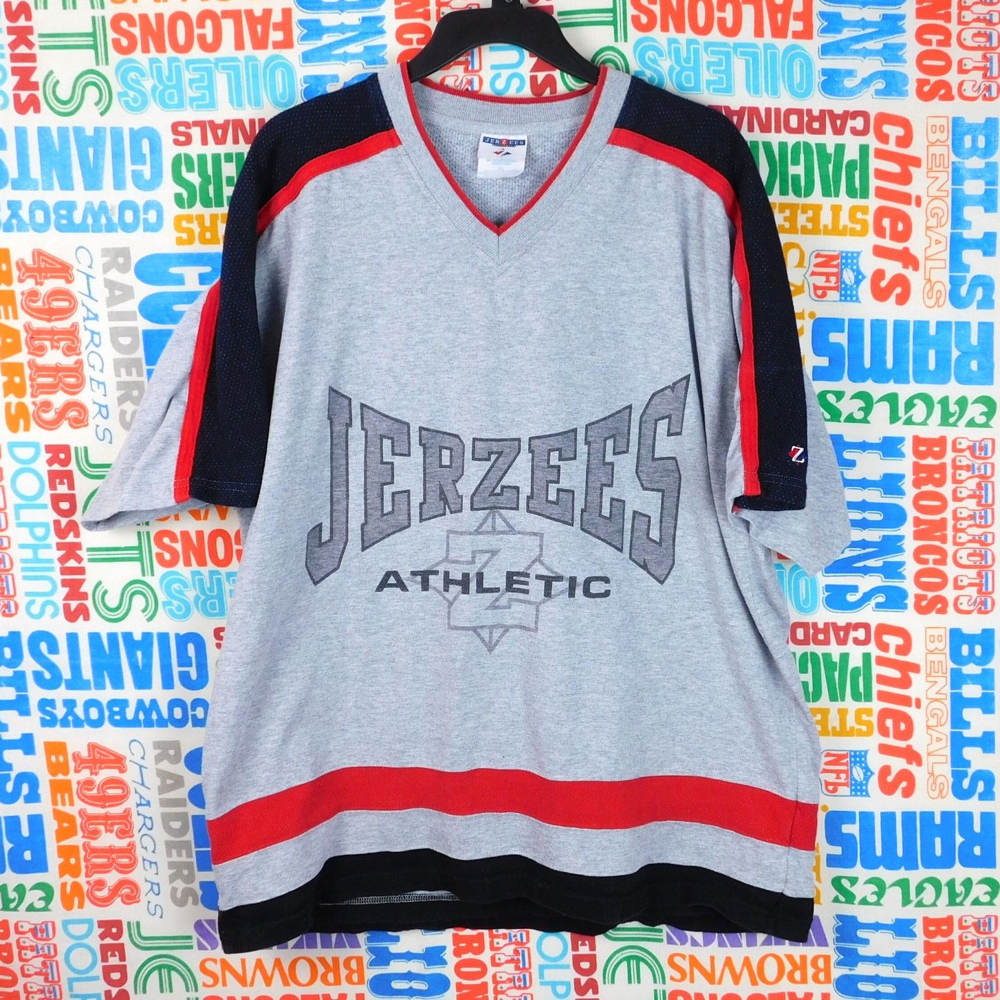 Jerzees 90s Jerzees Athletic Jersey T Shirt Size XL Gray Red Black Size US XL / EU 56 / 4 - 1 Thumbnail