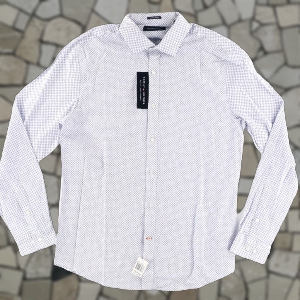 Tommy Hilfiger Tommy Hilfiger Slim Fit Dress Stretch Long Sleeve Button Up Shirt White Men's L Size 42R - 1 Thumbnail