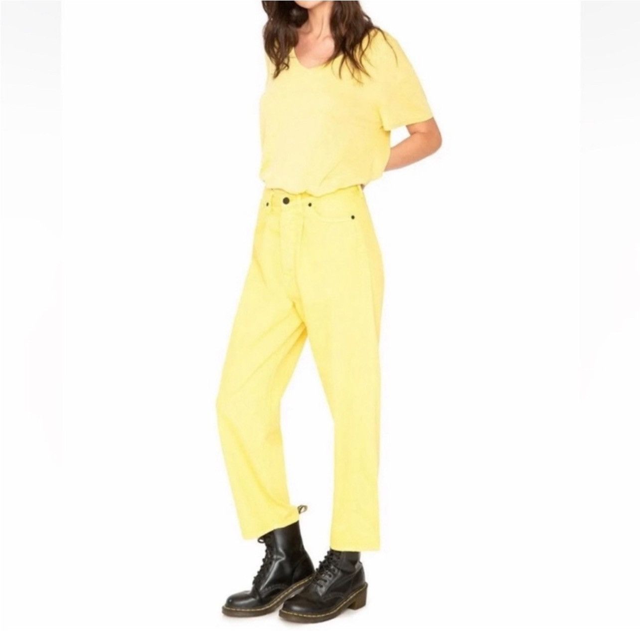 Free People × Sandrine Rose Sandriane Rose x Free People Yellow Cropped Wide-Leg Jeans Size 29" - 1 Thumbnail