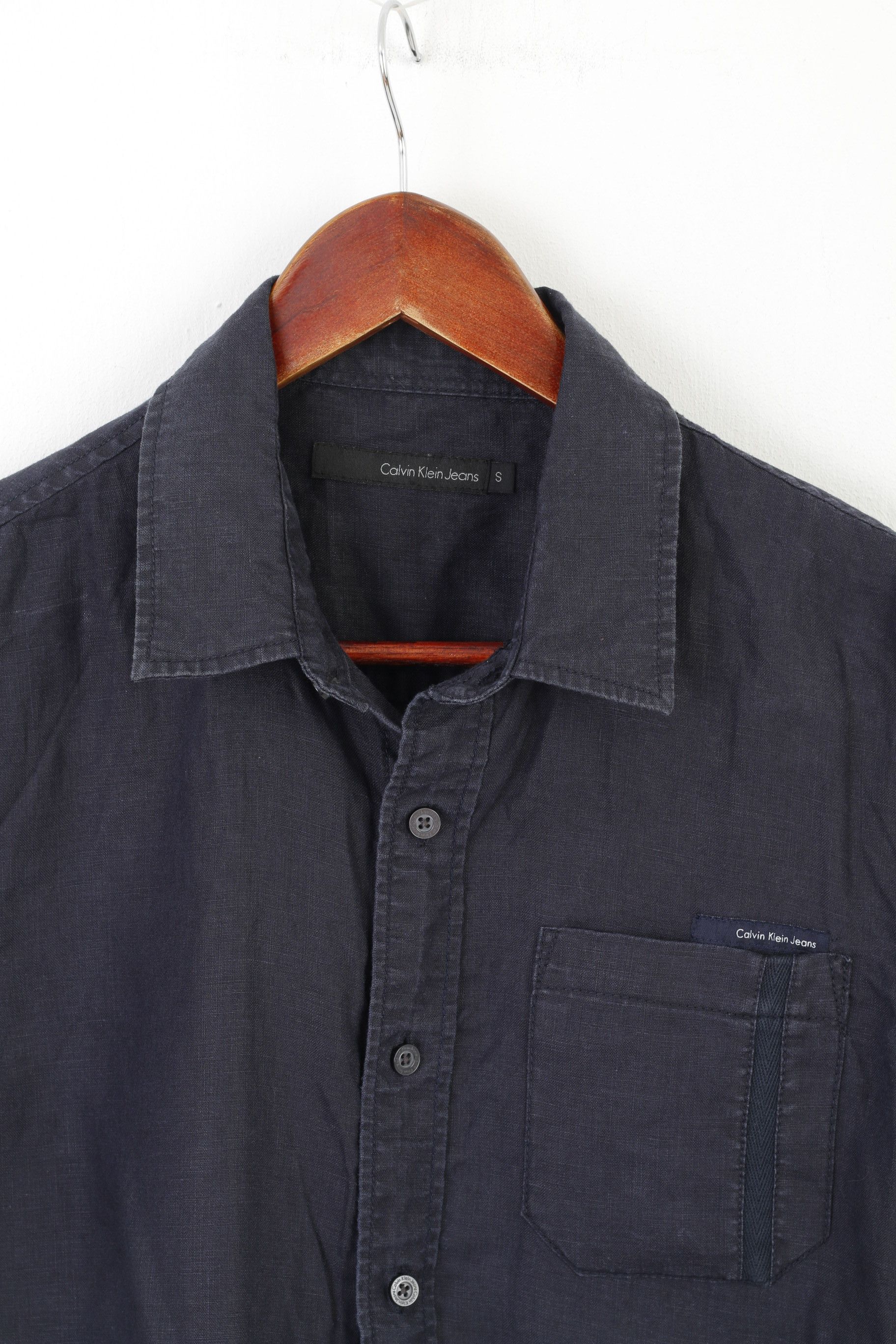 Calvin Klein Calvin Klein Jeans Men S Casual Shirt Navy Linen 0231 Size US S / EU 44-46 / 1 - 4 Thumbnail