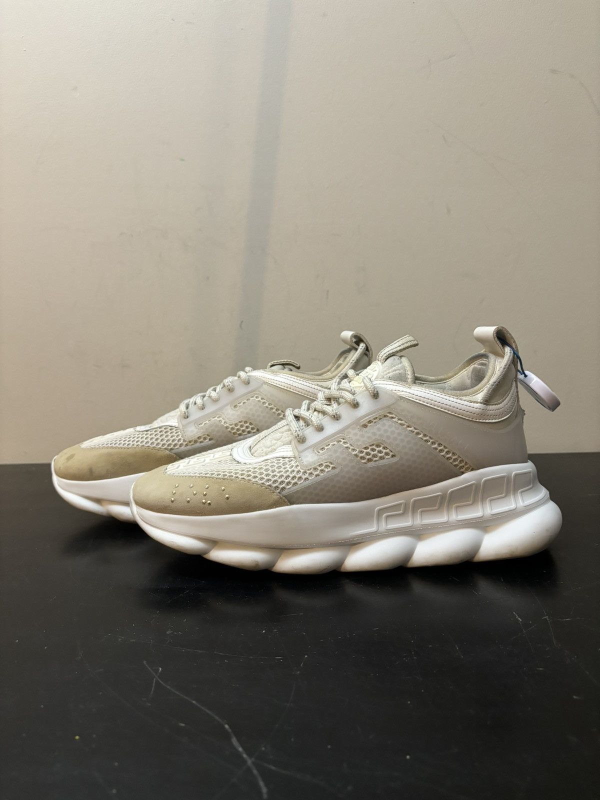 Versace Versace Chain Reaction Suede Sneakers White Size US 7 / EU 40 - 1 Thumbnail