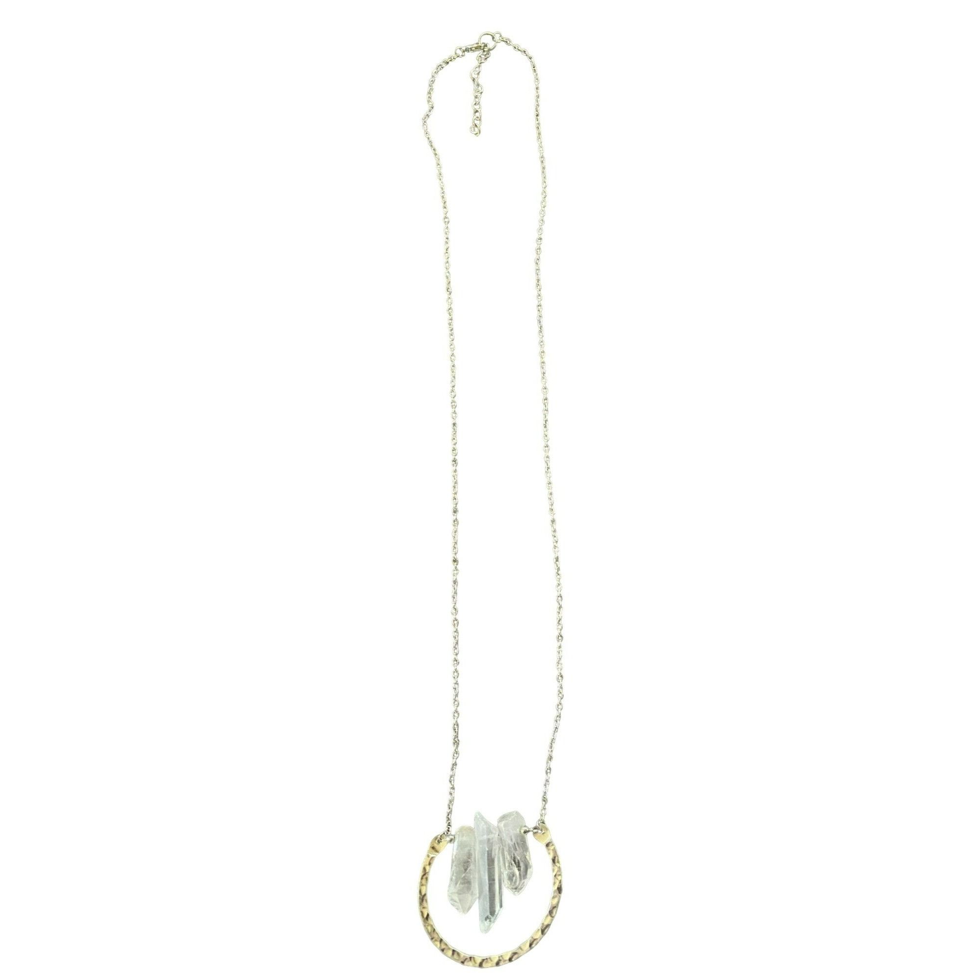 Other Rough Quartz Crystal & Hammered Metal Pendant Necklace 30" L Size ONE SIZE - 1 Thumbnail