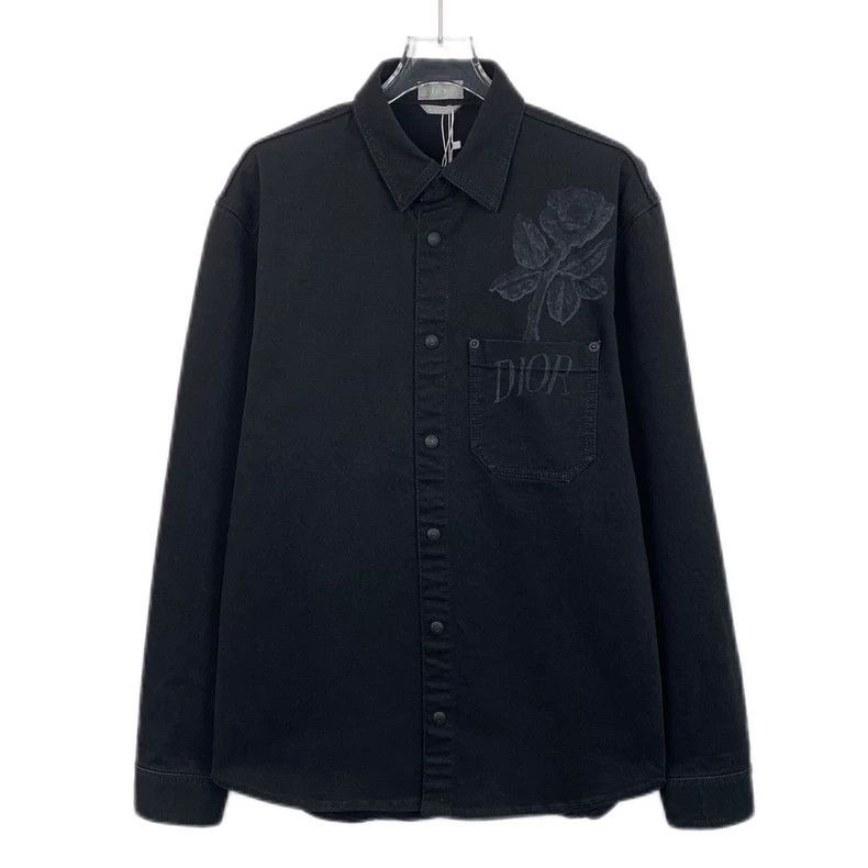 Dior Dior Size 39 Black rose print cotton lapel long-sleeved shi Size US XXS / EU 40 - 1 Thumbnail