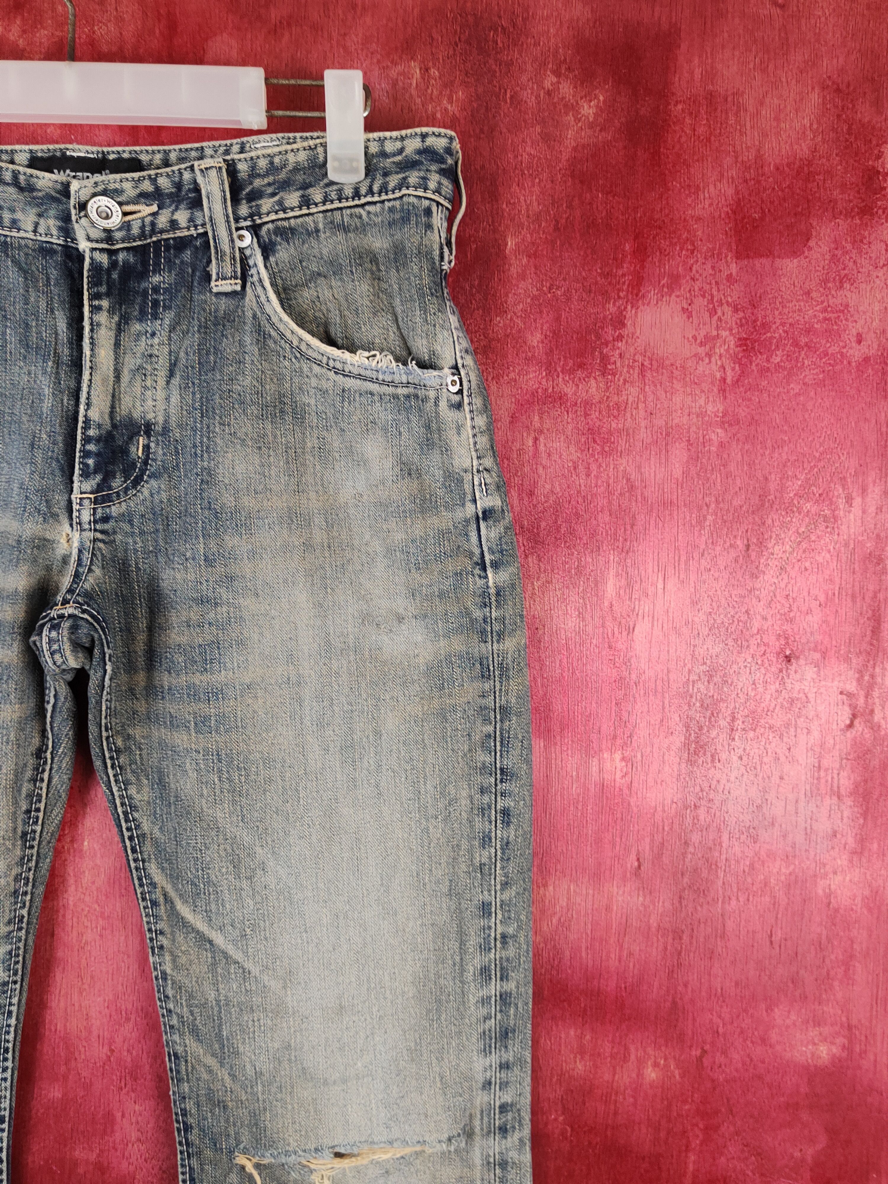 Japanese Brand Wrangler Dark Blue Faded Distressed Ripped Jeans #S1644 Size 30" / US 8 / IT 44 - 6 Thumbnail