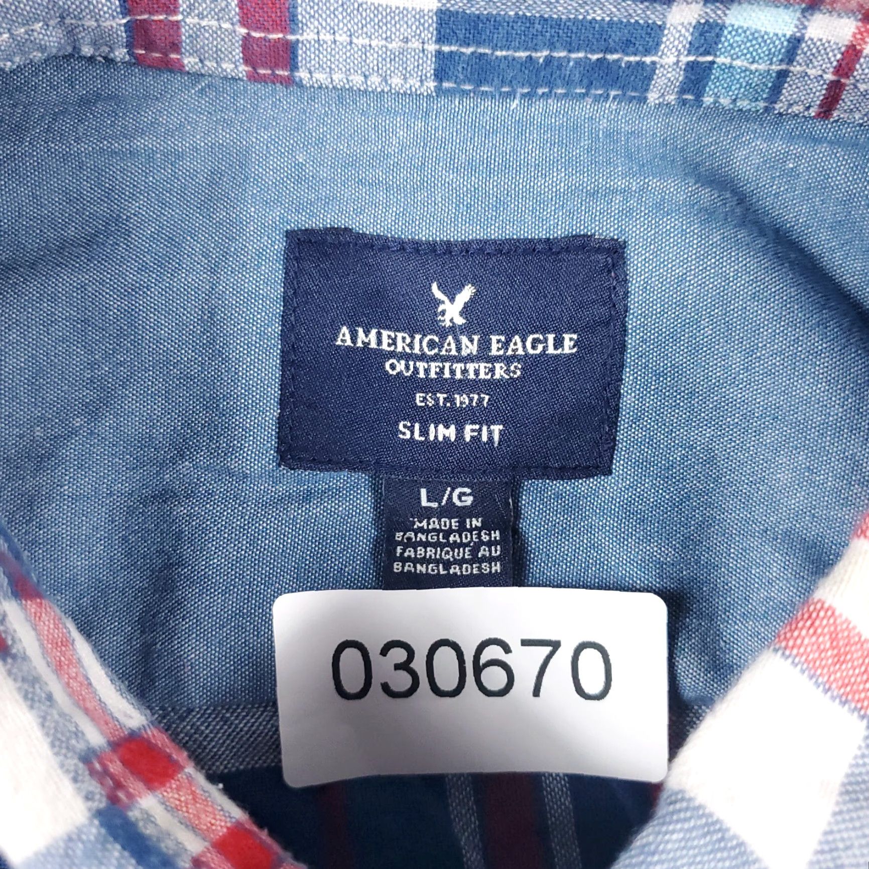 American Eagle Outfitters American Eagle Shirt Mens Large Blue Plaid Button-Up Short Sleeve Size US L / EU 52-54 / 3 - 7 Thumbnail