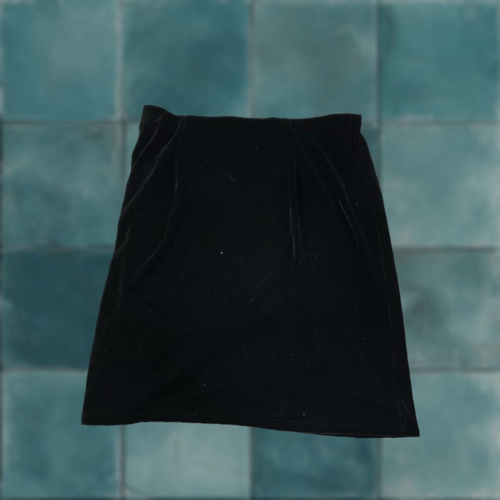 Vintage Elodie Skirt Women L Black Velvet Mini Slit Stretch All Seasons - Womens, Skirt, Velvet, Mini, Black, Elodie, L Size 36" / US 14 / IT 50 - 1 Thumbnail