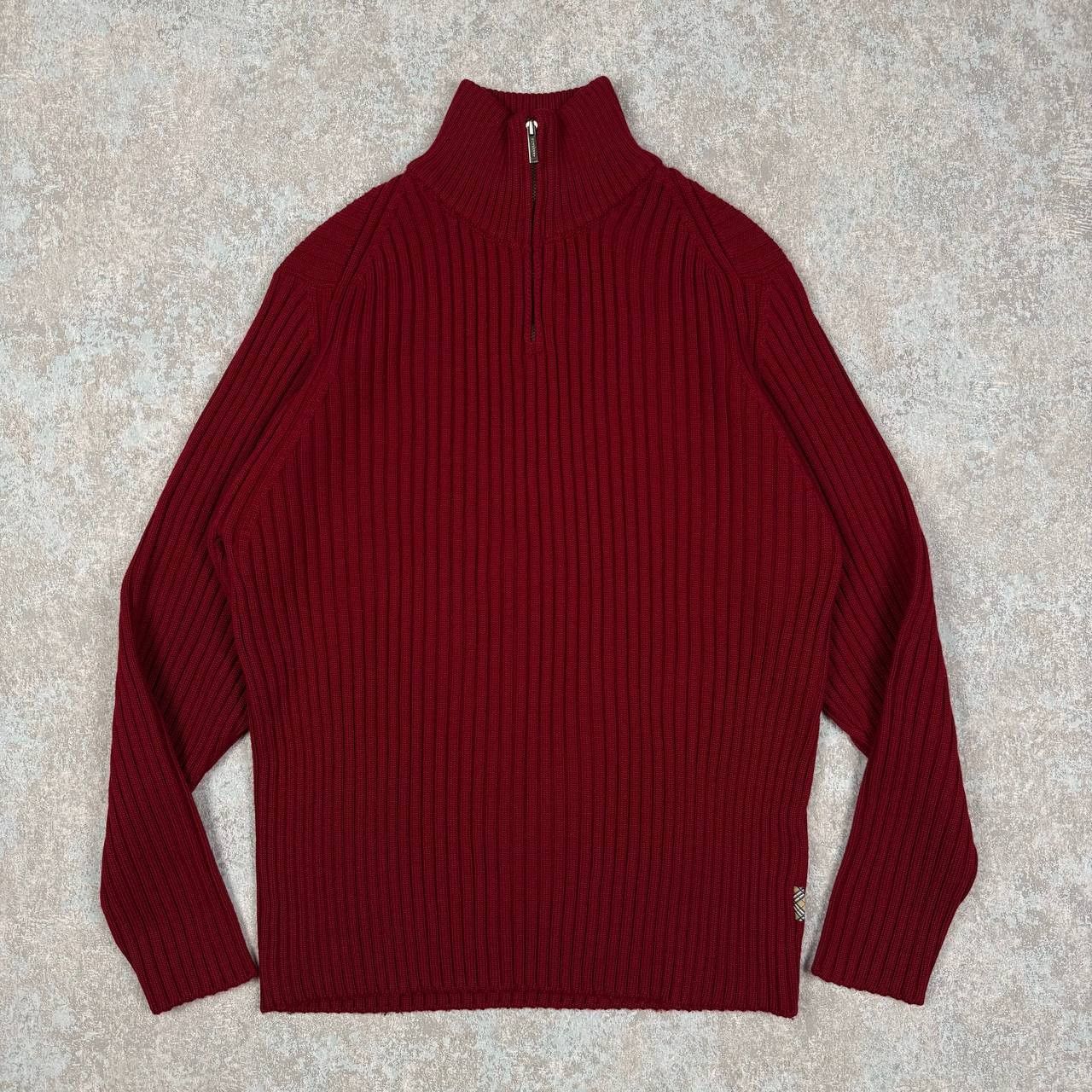Burberry Burberry Red Knit Ribbed 1/4 Zip Sweater Size XS / US 0-2 / IT 36-38 - 3 Thumbnail