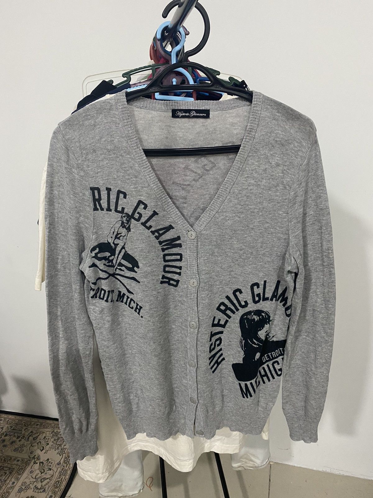 image of Hysteric Glamour "too Drunk To Fuck" Cardigan Shirt in Grey, Women's (Size Small)