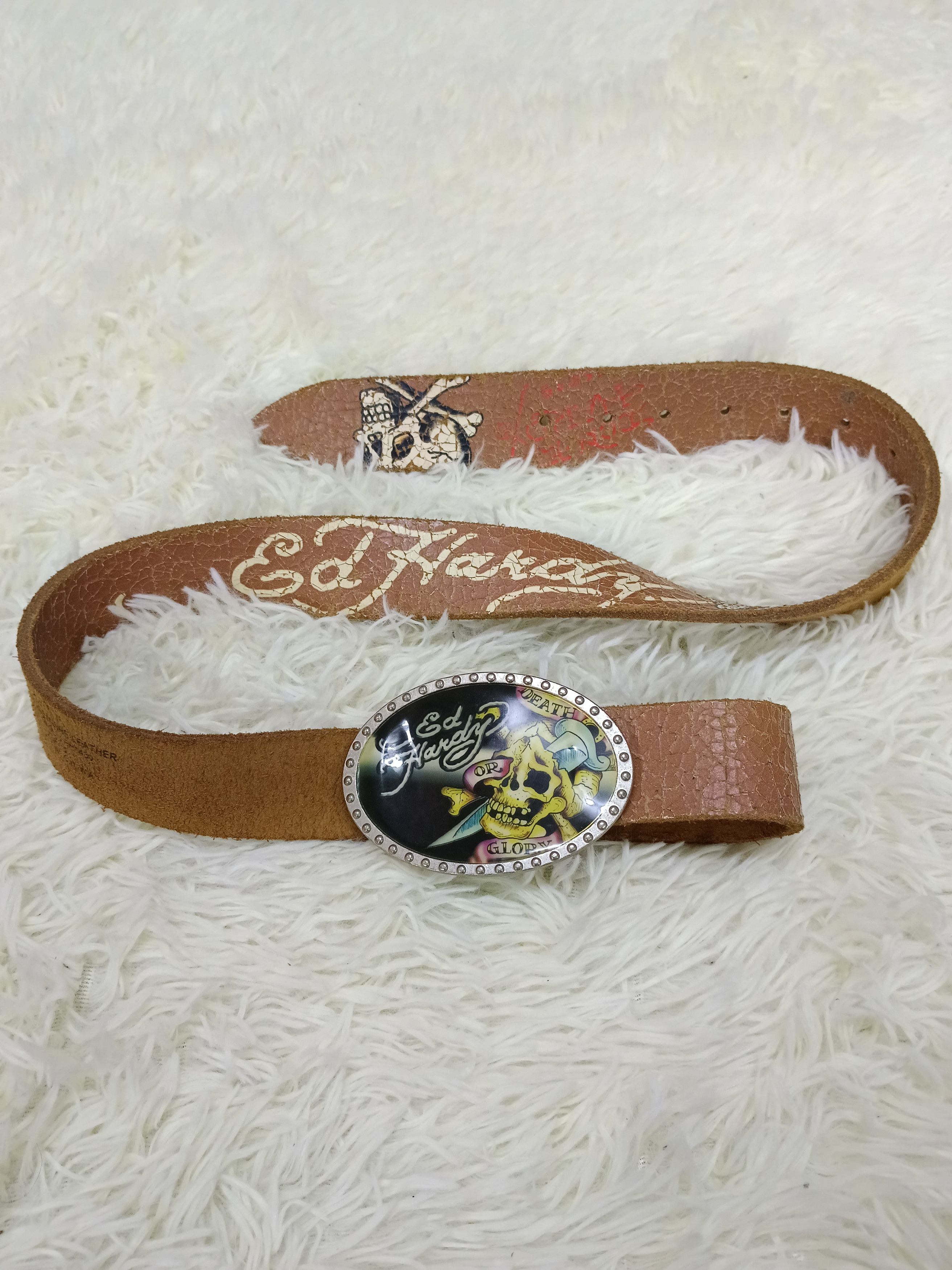 Ed Hardy × Leather ED HARDY SKULL CROSSBONE BUCKLE BELT Size ONE SIZE - 2 Thumbnail