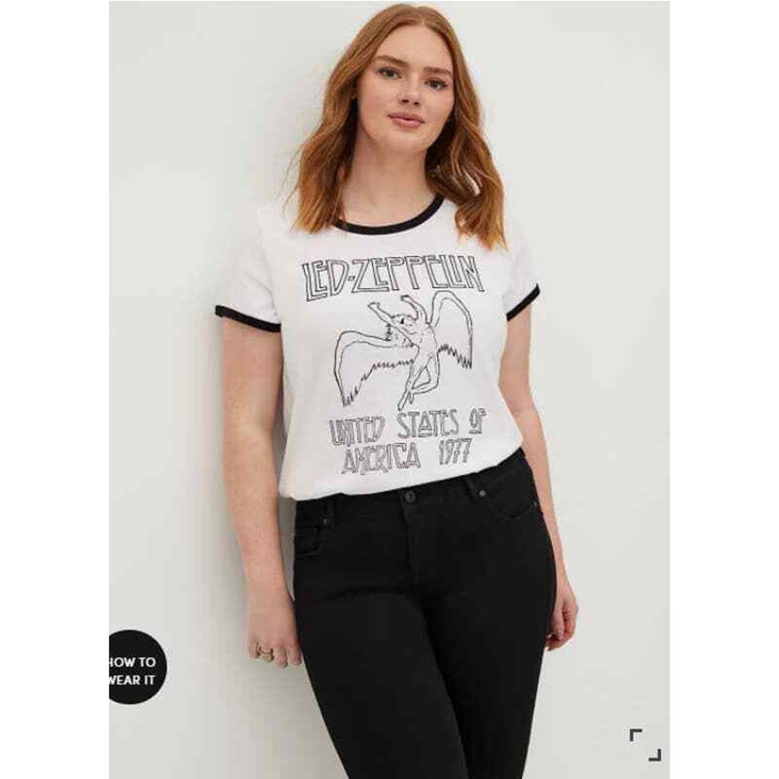 Torrid TORRID 2X COTTON WHITE LED ZEPPELIN CLASSIC FIT RINGER TEE Size XL / US 12-14 / IT 48-50 - 1 Thumbnail