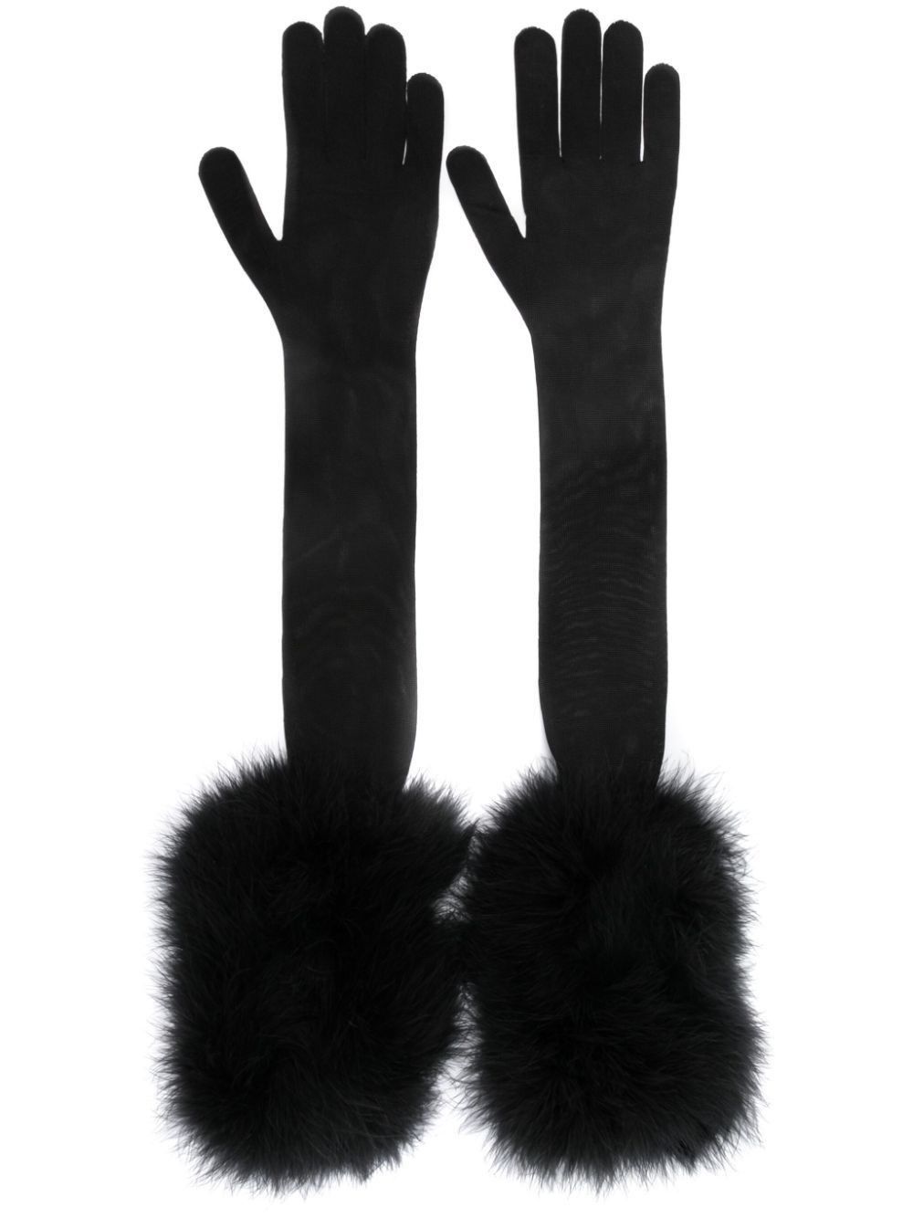 Saint Laurent Paris feather-detailed semi-sheer long gloves Size ONE SIZE - 1 Preview
