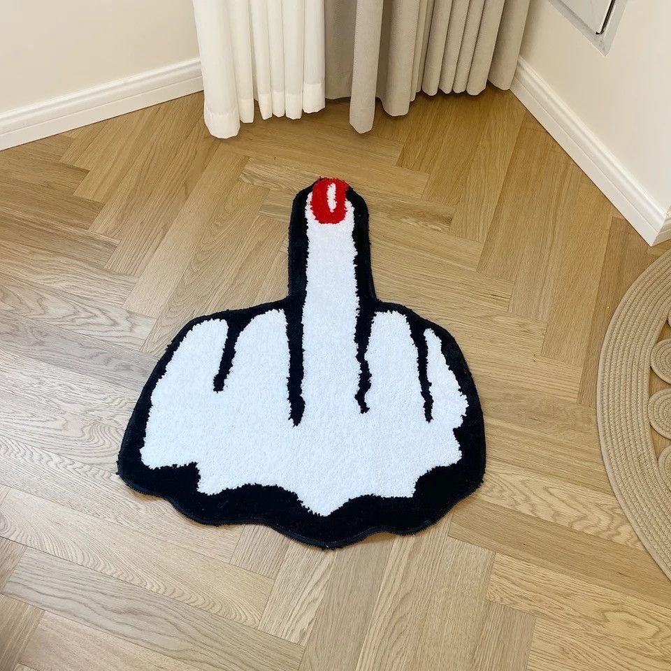 Designer Red Middle Finger Shaped Soft Bedroom Carpet Rug Size ONE SIZE - 3 Thumbnail