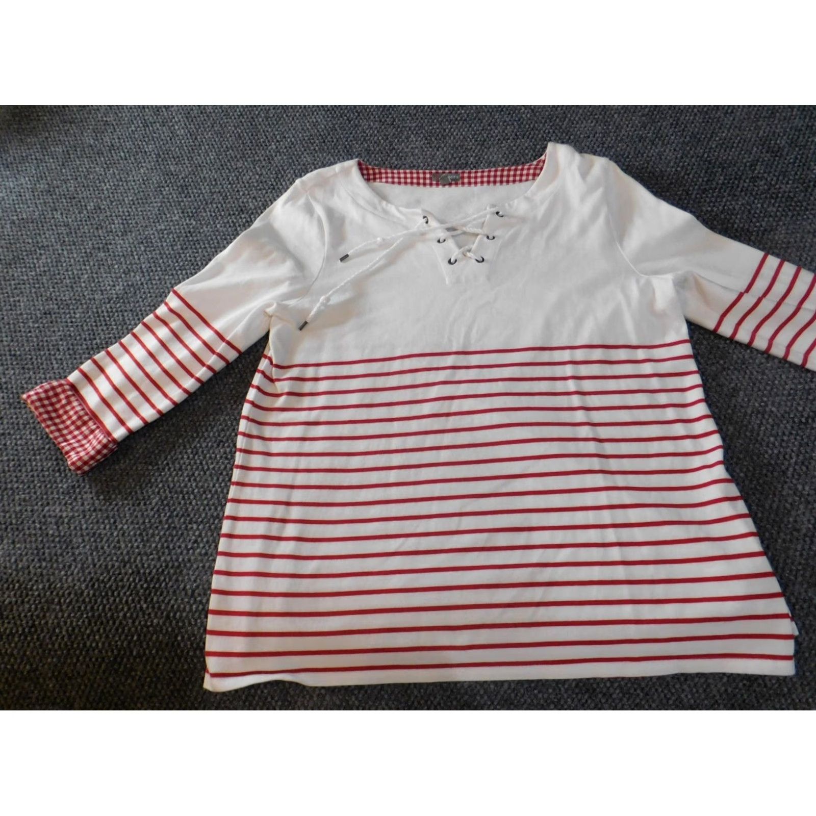 Talbots Talbots Womens Sweater L Red Plaid Knit Crew Neck Pullover Casual Regular Cotton Button Open Vintage: No Size L / US 10 / IT 46 - 3 Thumbnail