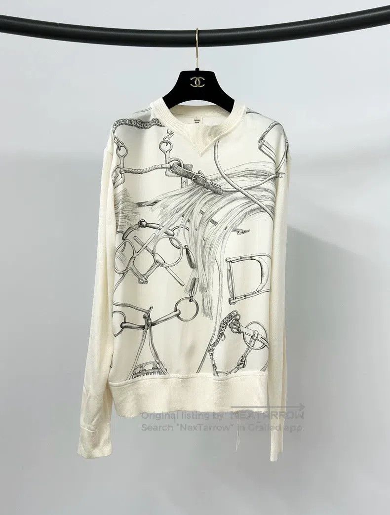 Hermes Hermes White printed silk mixed top Size XXS / US 00 / IT 34 - 1 Thumbnail