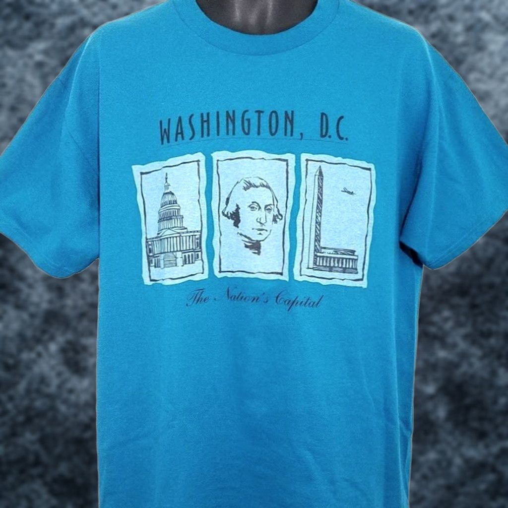 Hanes VINTAGE Washington DC T Shirt Mens Size Large Blue 90s Nations Capital Travel Hanes Cotton Blend Crew Neck Short Sleeve Shirt Summer Mens Size US L / EU 52-54 / 3 - 1 Thumbnail