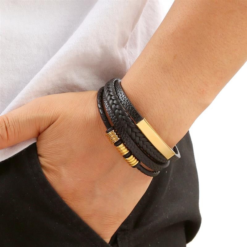 Homemade Handcrafted Leather Bracelet – Multi-Layer Braided Design Size ONE SIZE - 2 Thumbnail