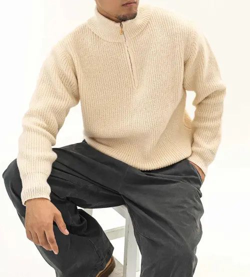 VIBE Beige Half Zip Knit Sweater Size US M / EU 48-50 / 2 - 8 Thumbnail
