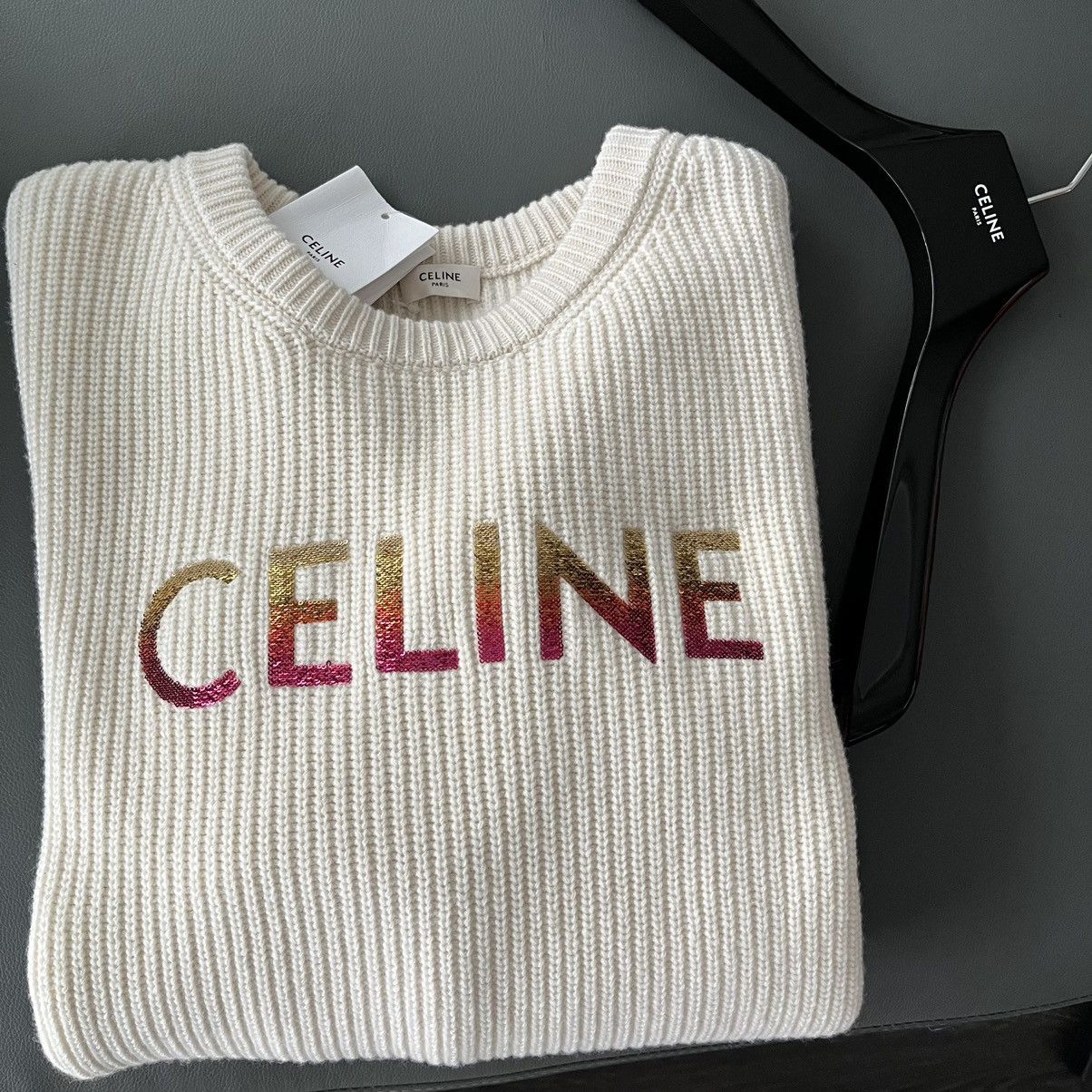Celine × Hedi Slimane Celine by Hedi Slimane Runway Logo Wool Sweater Brand New Size US XXL / EU 58 / 5 - 6 Thumbnail
