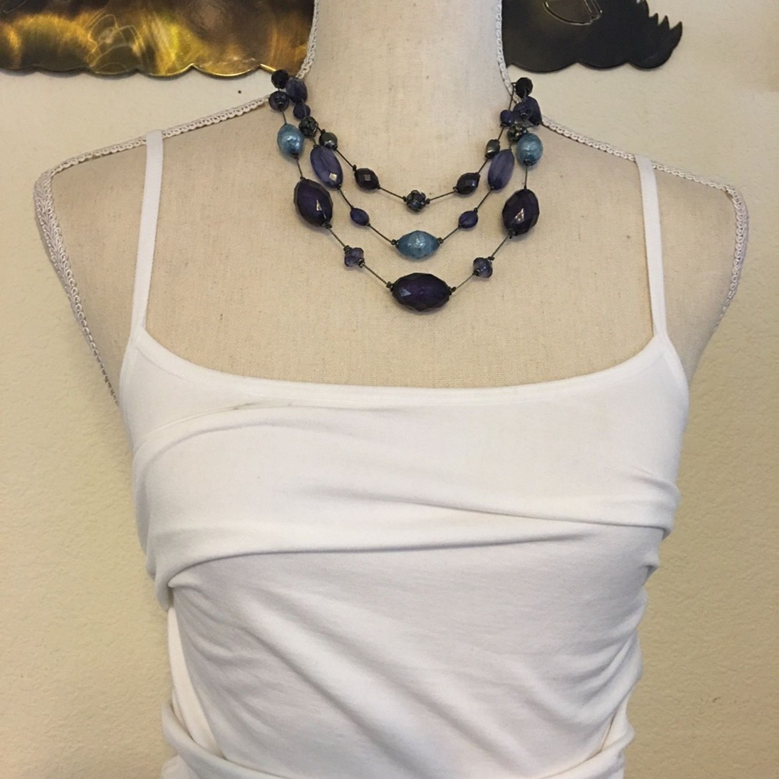 Jewelry NY&Co multi strand blue and purple bead necklace Size ONE SIZE - 3 Thumbnail
