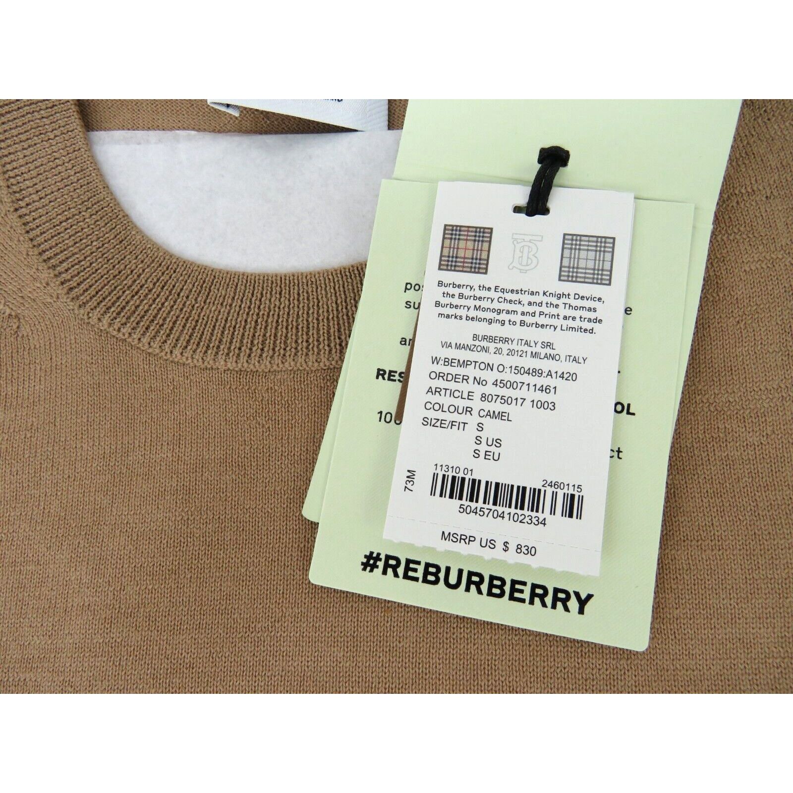 Burberry BEMPTON CAMEL WOOL ELBOW CHECK PATCHES PULLOVER SWEATER S Size S / US 4 / IT 40 - 9 Thumbnail