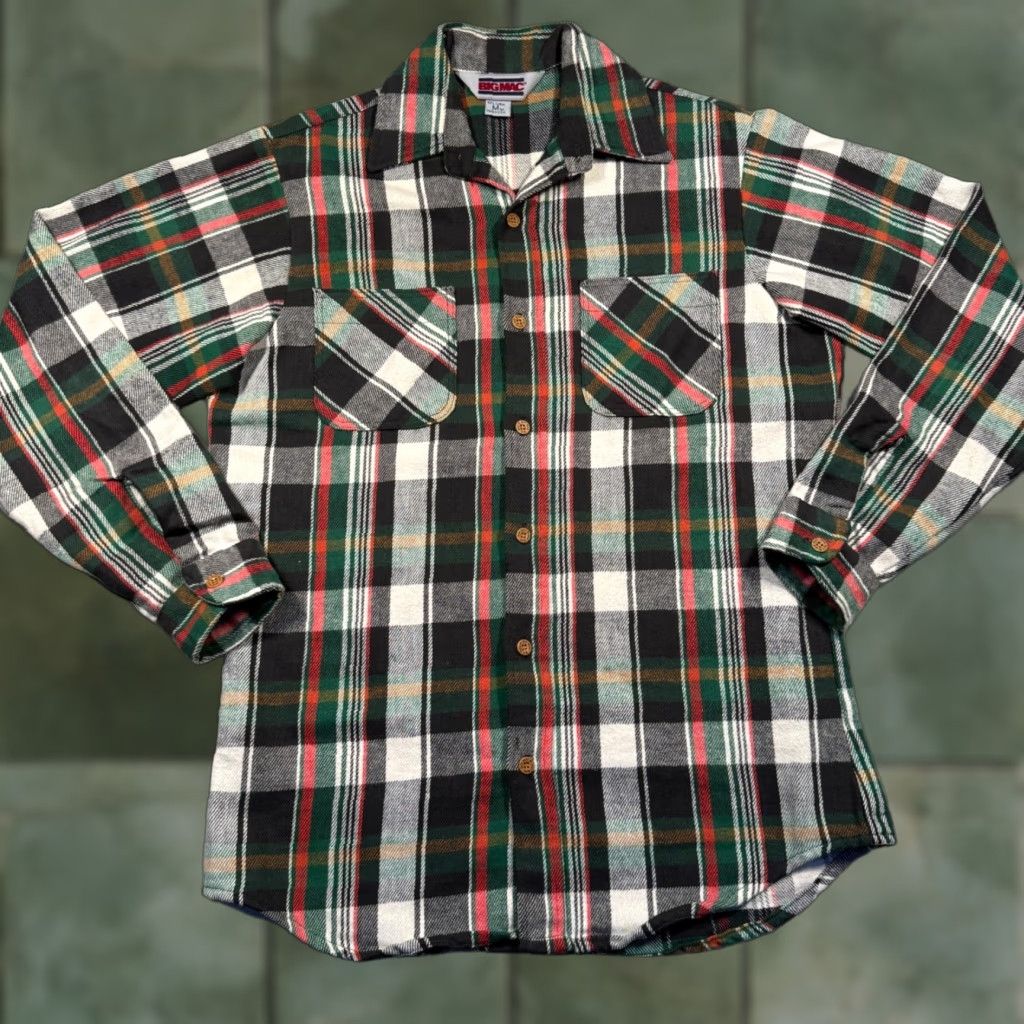 VINTAGE Big Mac Shirt Plaid MT multicolor 100% cotton deadstock USA MADE Big & Tall Mens / Adults Long Sleeve Button-Up Collared