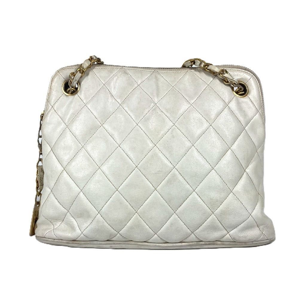 Chanel Matelasse Logo Double Chain Bag Shawl Shoulder Leather Women White