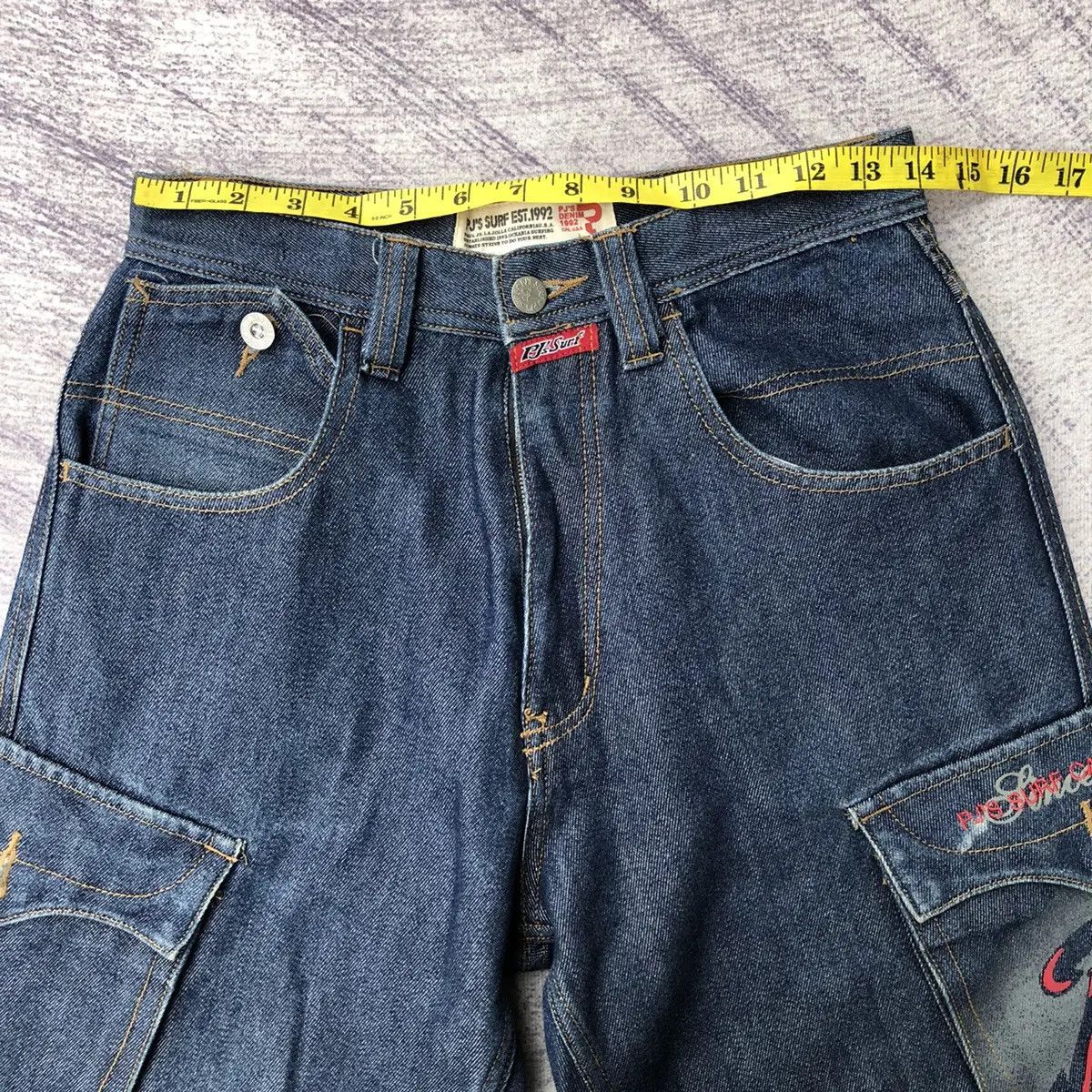 Vintage PJ's Japanese Surfwear Hip Hop Jeans Cargo Shiny Pants Size US 27 - 2 Thumbnail