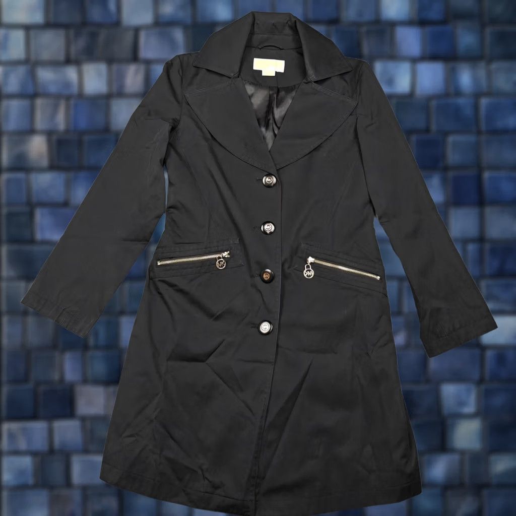 Vintage Michael Kors Coat Womens Small Black Trench Single Breasted Zip Pockets Jacket Size S / US 4 / IT 40 - 1 Thumbnail