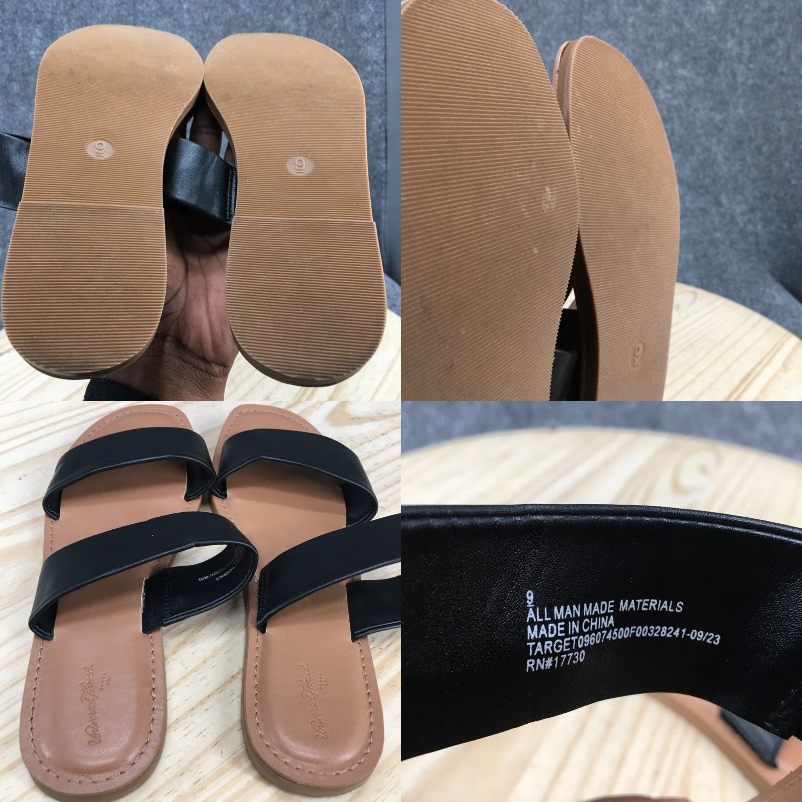 Vintage Universal Thread Sandals Womens 9 Slide Black Faux Leather Slip On Double Strap Size US 9 / IT 39 - 8 Thumbnail