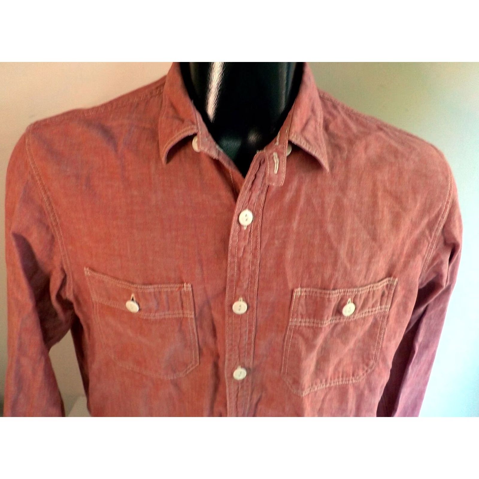 J.Crew J. Crew Chambray Shirt Red with White Stitching - 100% Cotton Long Sleeve Button-Up Toad Tab Collar M Mens Shirt Size US M / EU 48-50 / 2 - 2 Thumbnail