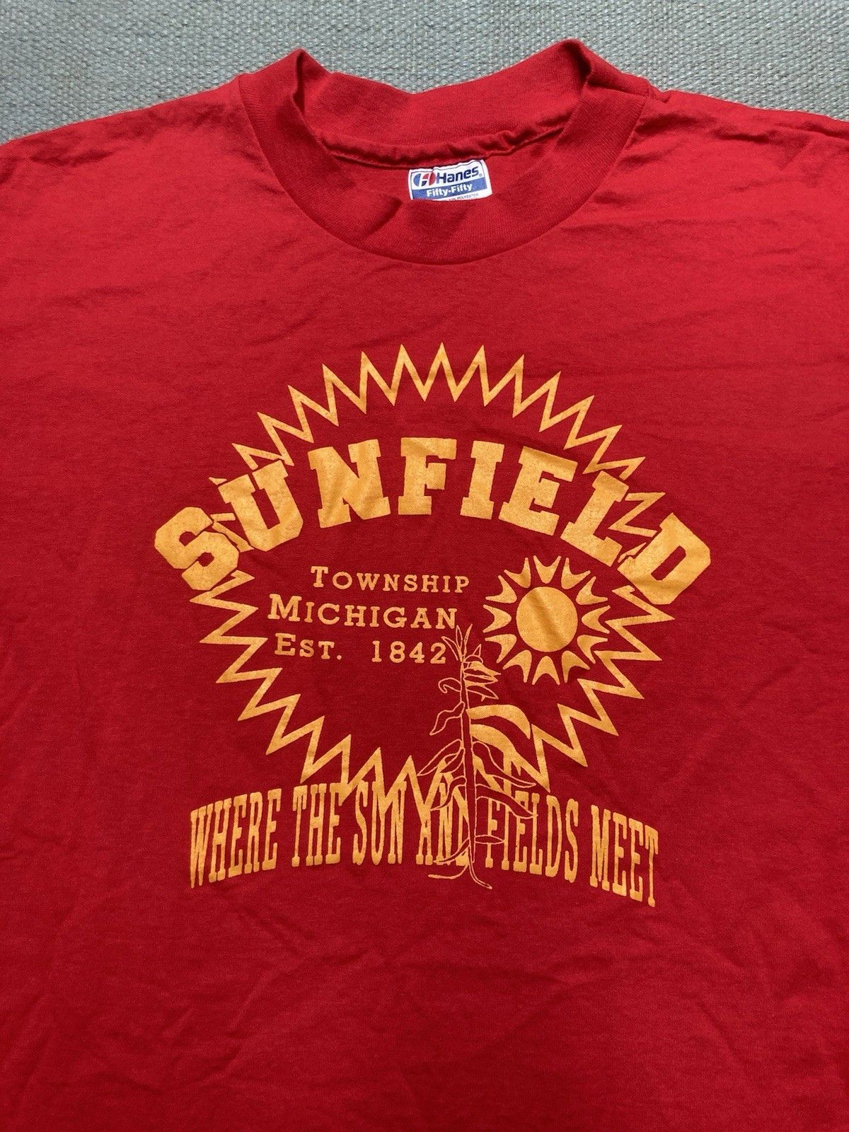 Hanes × Vintage Vtg graphic t shirt sunfield township Michigan corn farm XL Size US XL / EU 56 / 4 - 2 Thumbnail