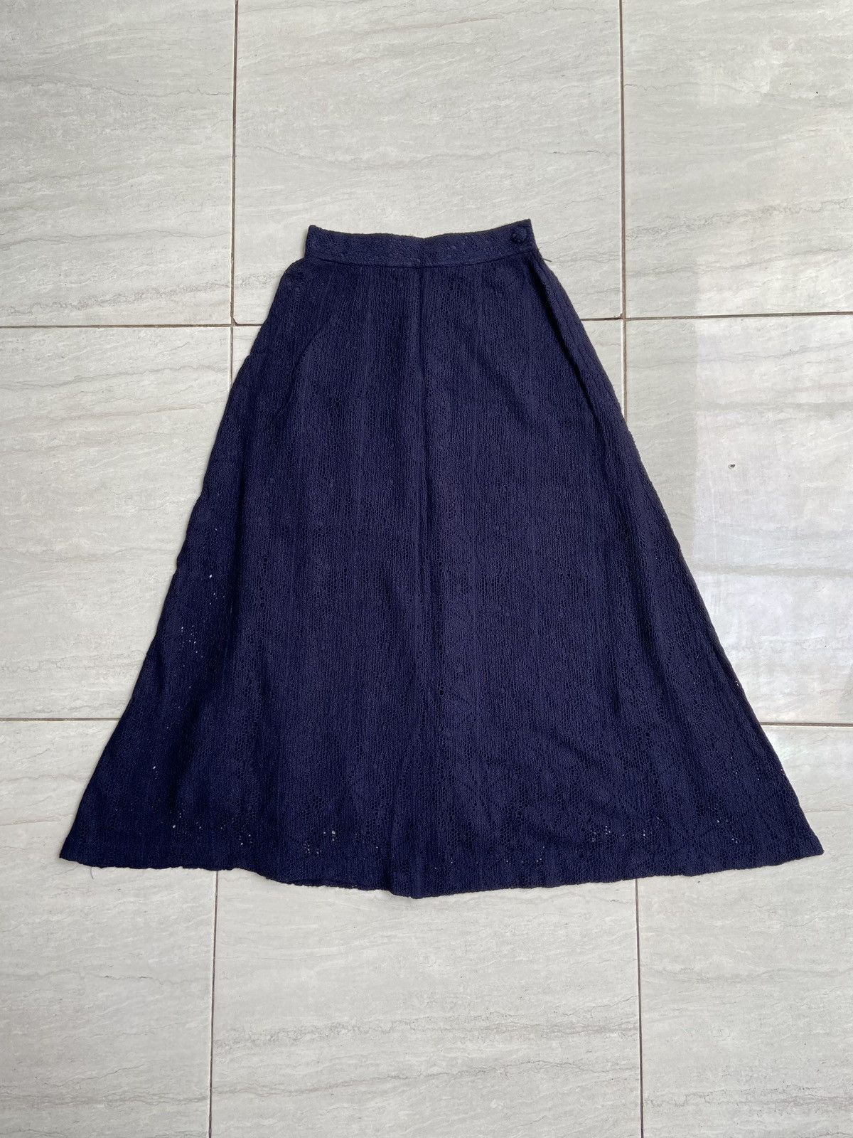 Issey Miyake IS Issey Miyake Navy Brokat Skirt Size 22" - 7 Thumbnail