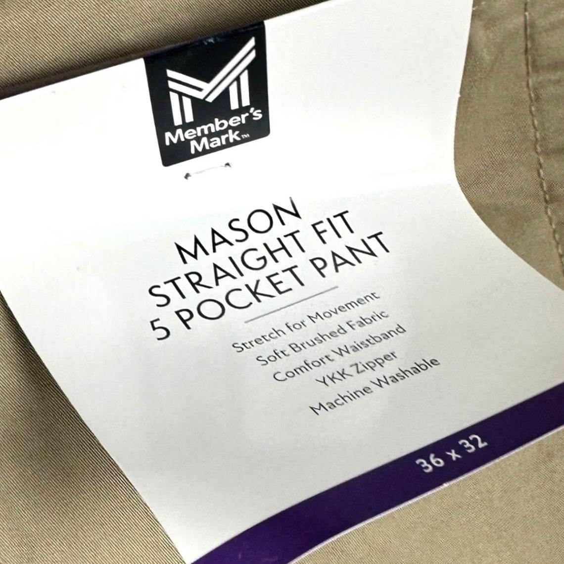 Vintage Member's Mark Mason Pants Mens 36X32 Khakis Straight 5-Pocket Stretch Tan Size US 36 / EU 52 - 4 Thumbnail