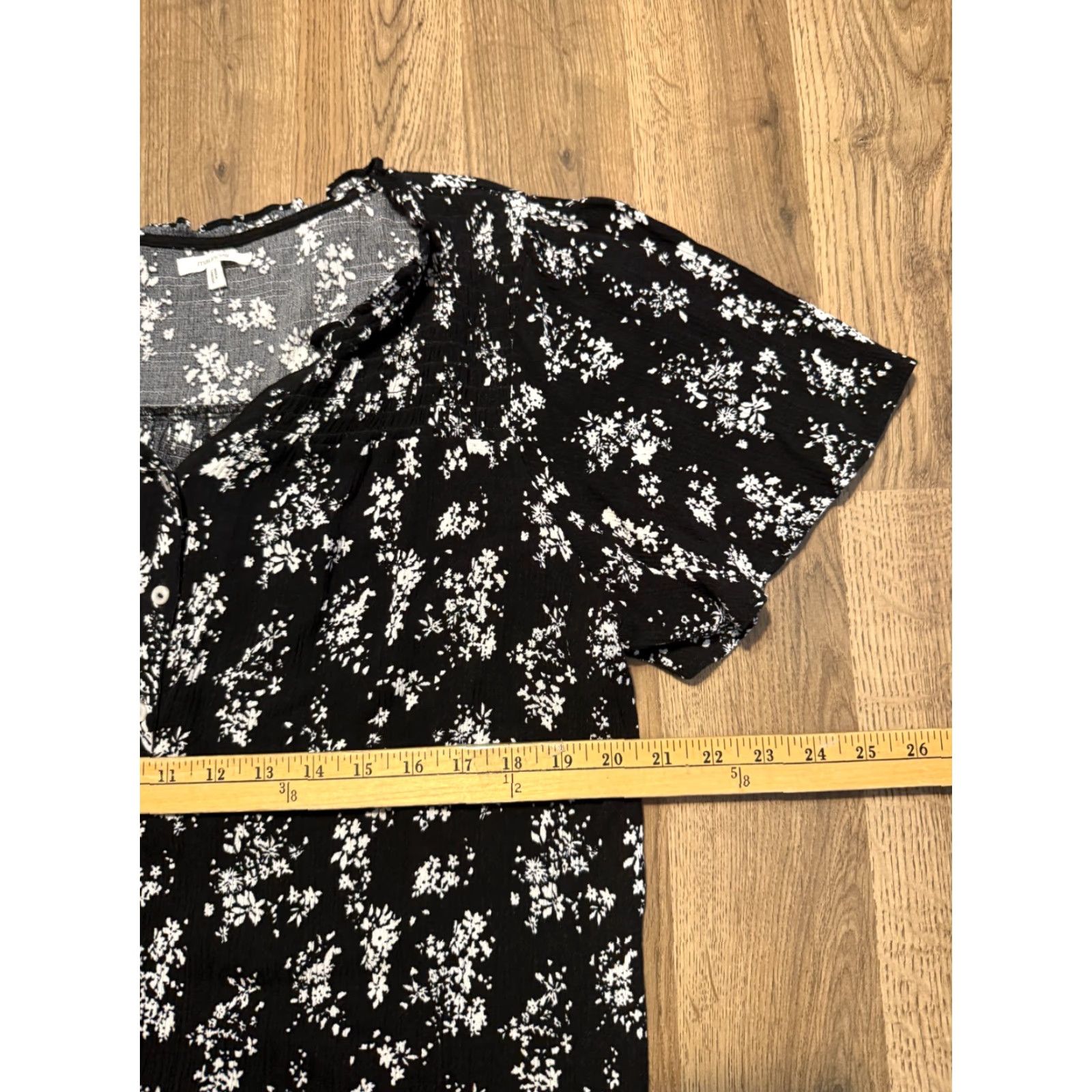 Vintage Maurices Blouse Women's Large Black Floral V-Neck Short Sleeve Pullover Casual Size L / US 10 / IT 46 - 6 Thumbnail