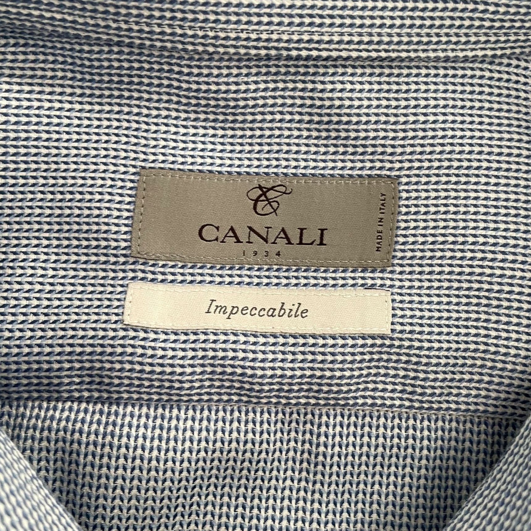 Canali Vintage Canali Mens Dress Shirt Blue Geometric Pattern 17.5/44 Italian Cotton Long Sleeve Size US XL / EU 56 / 4 - 5 Thumbnail