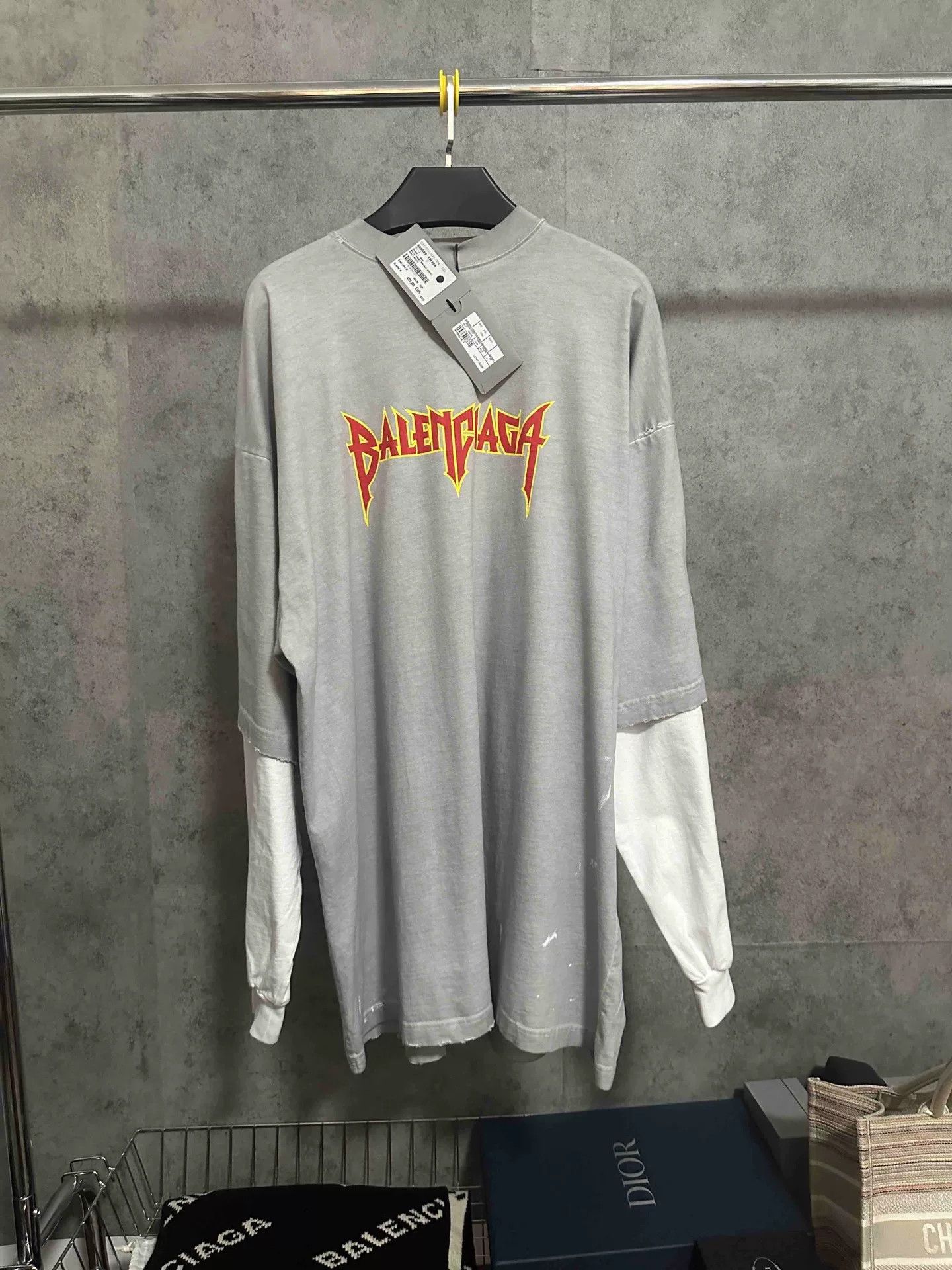 Balenciaga Balenciaga Gray Band Print Layered Longsleeve Size US XXL / EU 58 / 5 - 1 Thumbnail