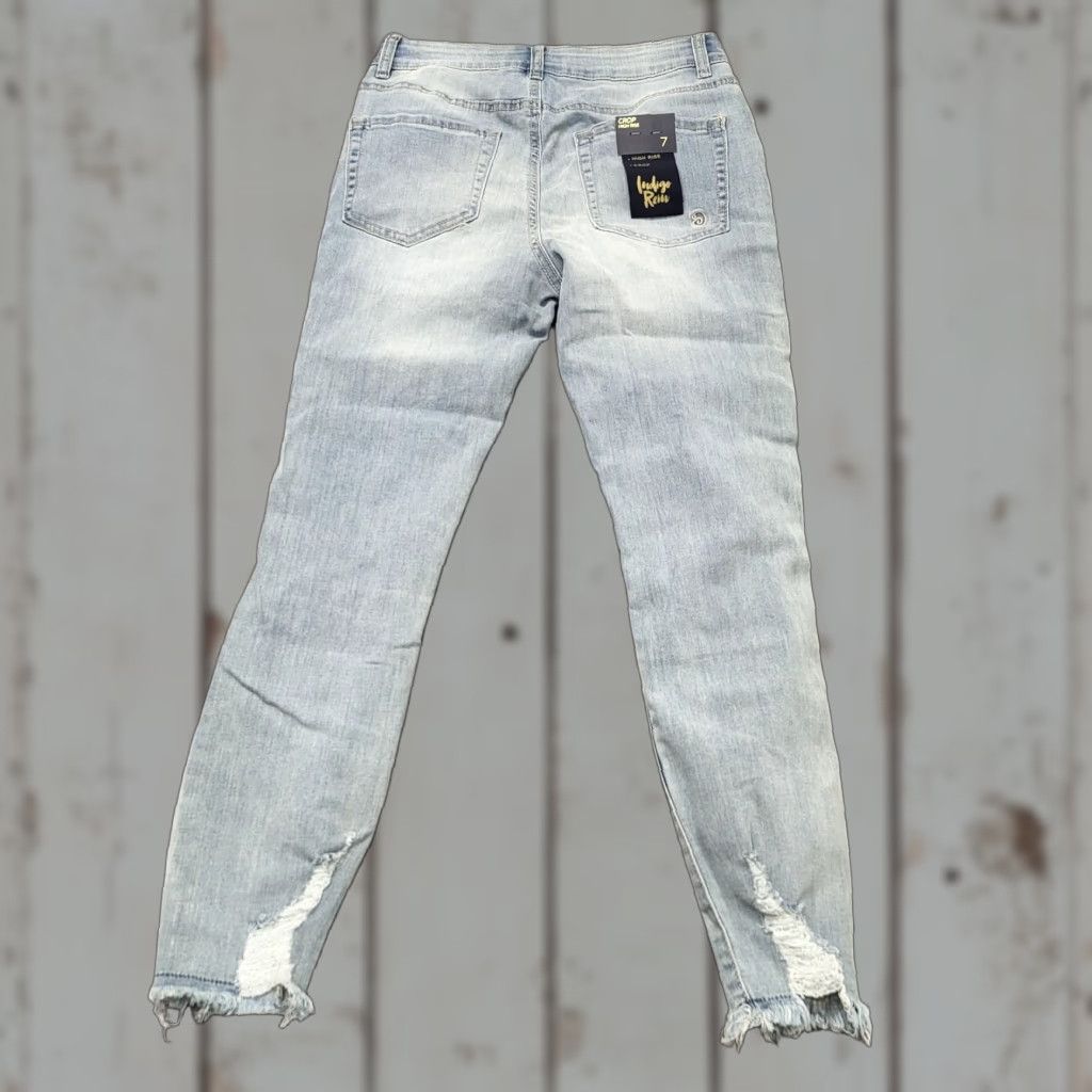 Vintage INDIGO REIN Jeans Women's 7/27 Distressed High Rise Crop Blue Wash Slim 5-Pocket 27x7 Denim Size 28" / US 6 / IT 42 - 1 Thumbnail
