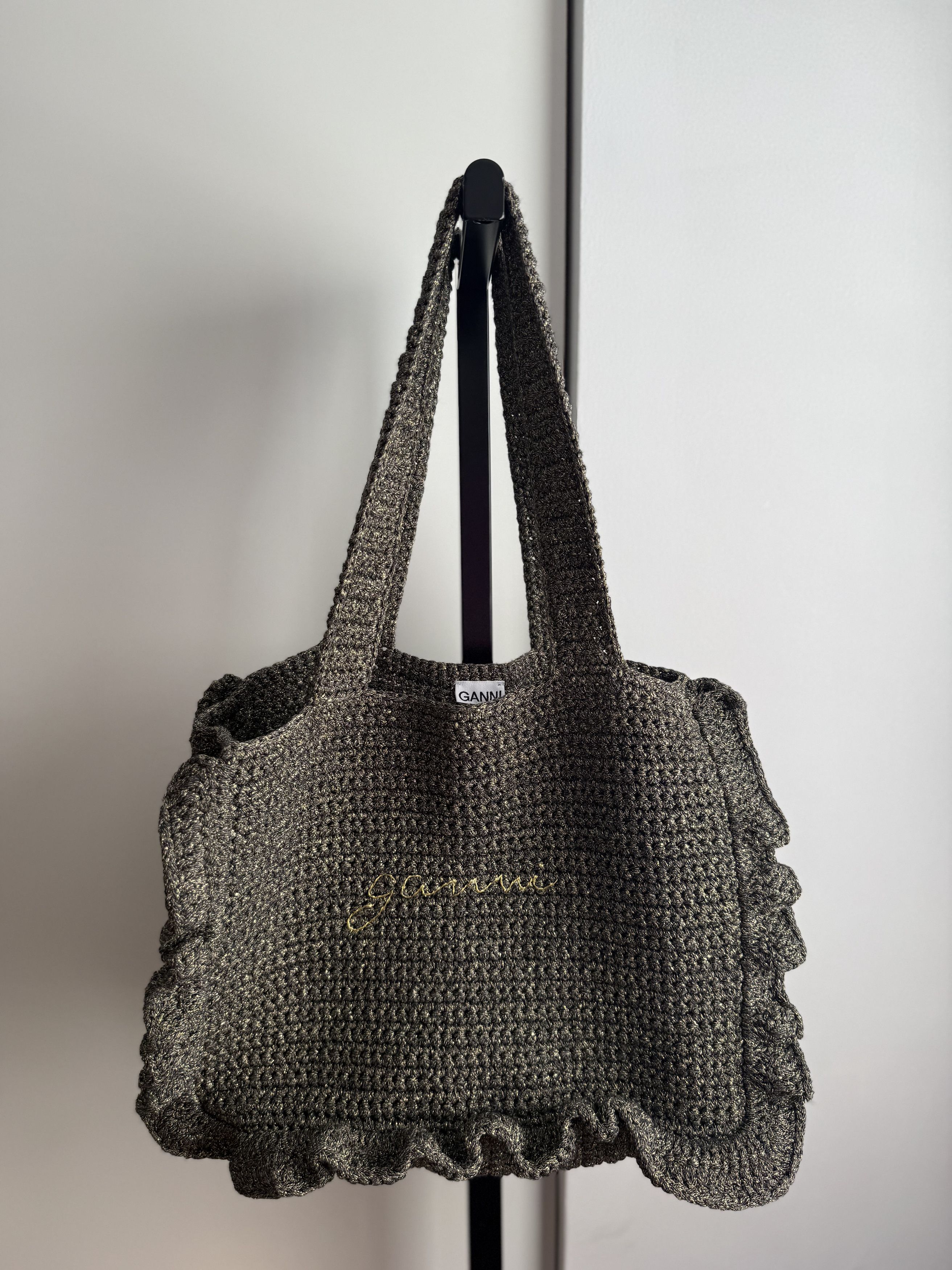 Ganni Ganni Cotton Crochet Frill Tote / Black Size ONE SIZE - 1 Thumbnail