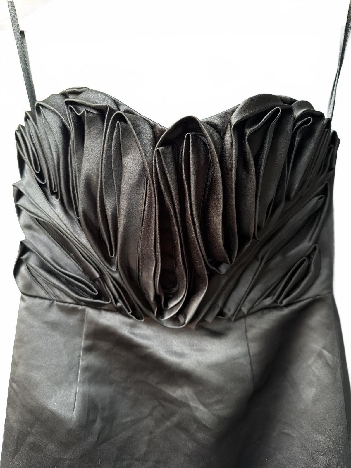 Asos ASOS Black Satin Sculptural Ruched Cocktail Prom Dress Size XS / US 0-2 / IT 36-38 - 2 Thumbnail
