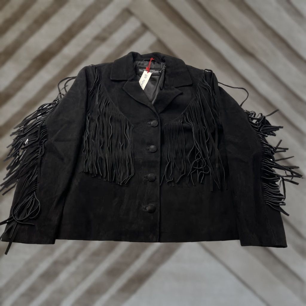 CO VINTAGE J Peterman Co Black Suede Fringe Southwest Jacket Womens Small Size S Western Buttons? Actually no new info. Size S / US 4 / IT 40 - 1 Thumbnail