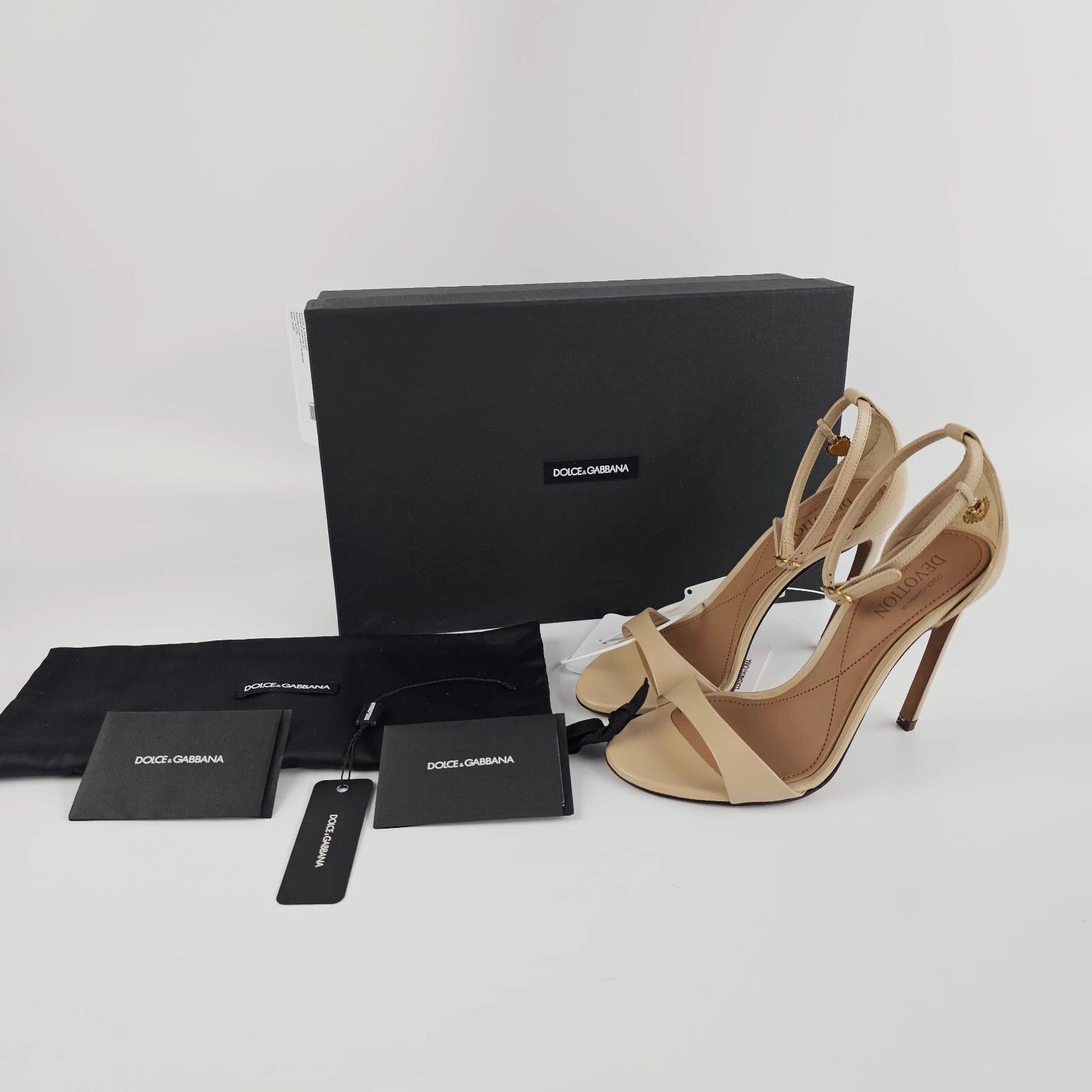 Dolce & Gabbana D&G Devotion Beige Leather 105mm Sandals New/Authentic Size US 9 / IT 39 - 2 Thumbnail