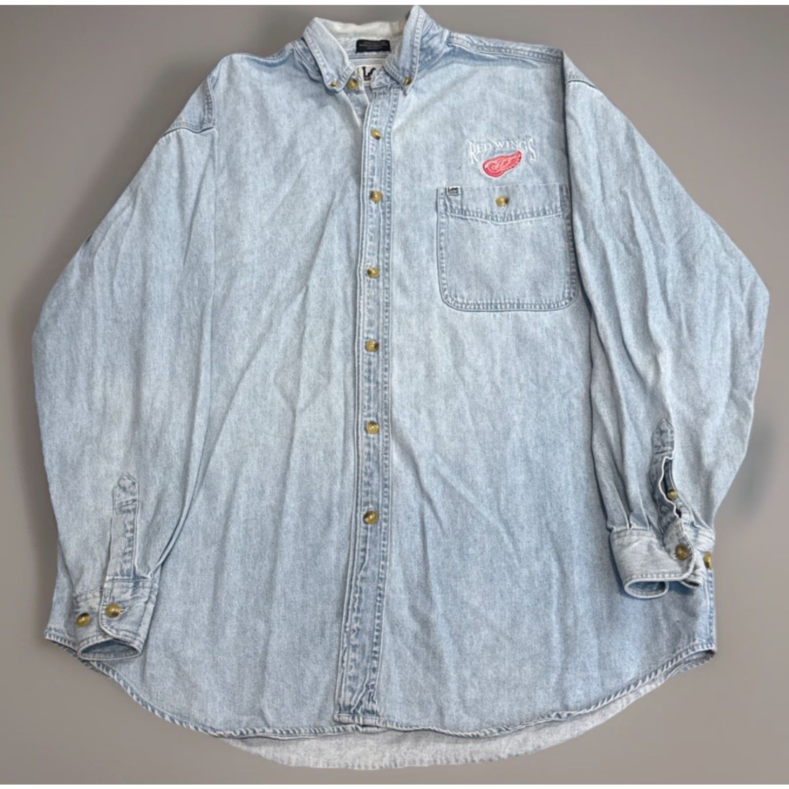 Lee VINTAGE Detroit Red Wings Embroidered Denim Long Sleeve Shirt Lee Large Blue 90s Mens Size US L / EU 52-54 / 3 - 2 Thumbnail