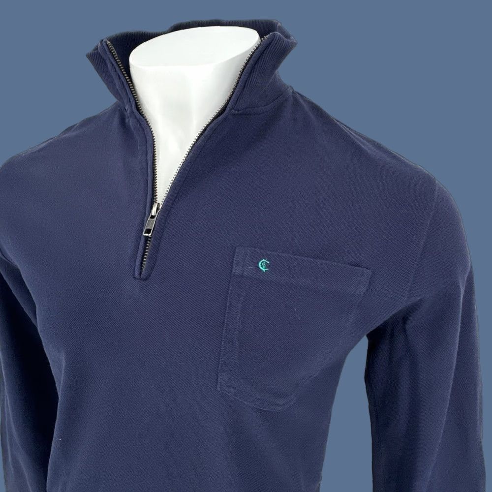 Vintage Criquet Mens Large Blue Golf Sweater Quarter Zip Mock Neck Organic Cotton Pocket Size US L / EU 52-54 / 3 - 1 Thumbnail