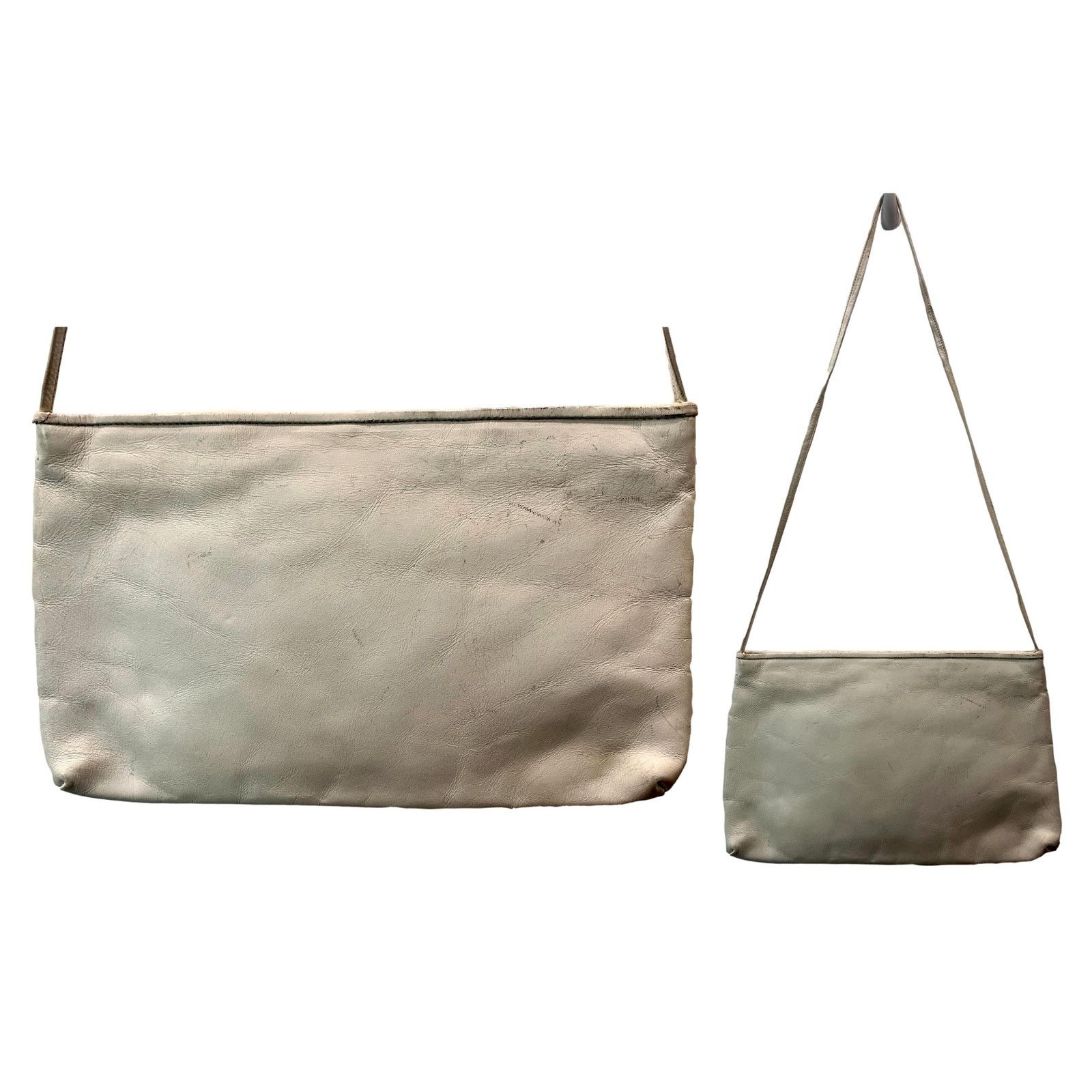 Genuine Leather × Vintage 80s White & Silver Leather Mixed Up Patchwork Shoulder Bag Size ONE SIZE - 5 Thumbnail